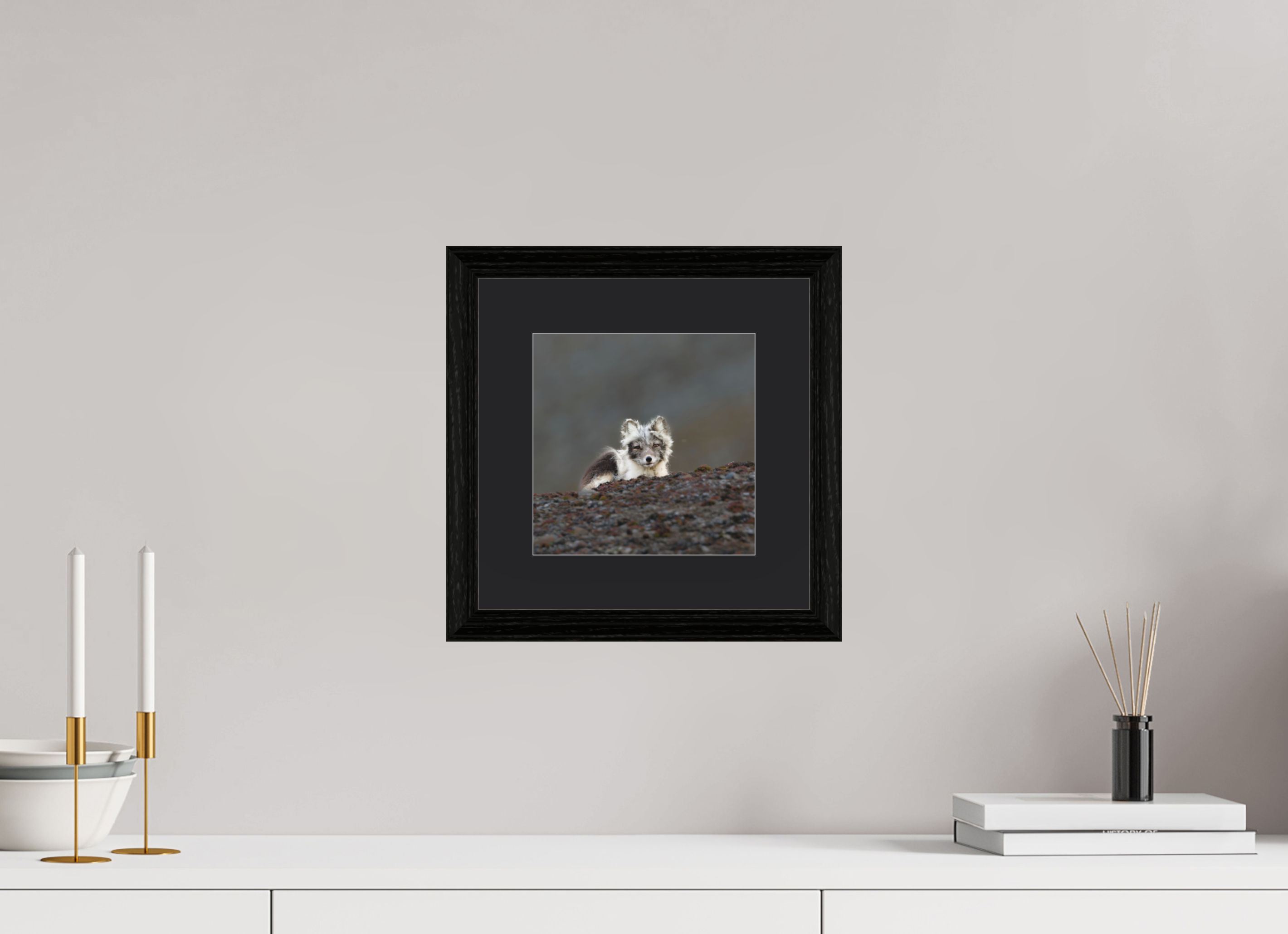 20 x 20 cm, Solid Wood Frame Vienna Passe-partout Black Oak Arctiv Fox Scout -Solid Frame With Passe-Partout