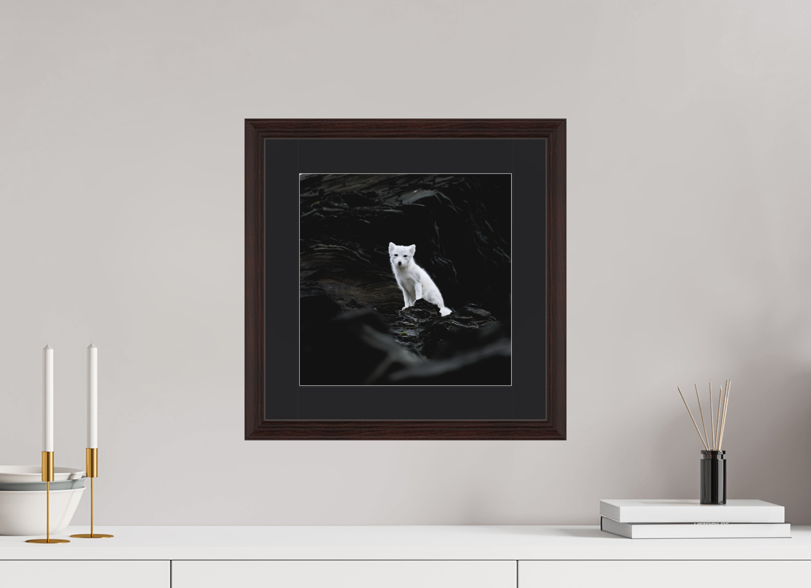 30 x 30 cm, Solid Wood Frame Vienna Passe-partout Alder Brown Arctiv Fox Angel -Solid Frame With Passe-Partout