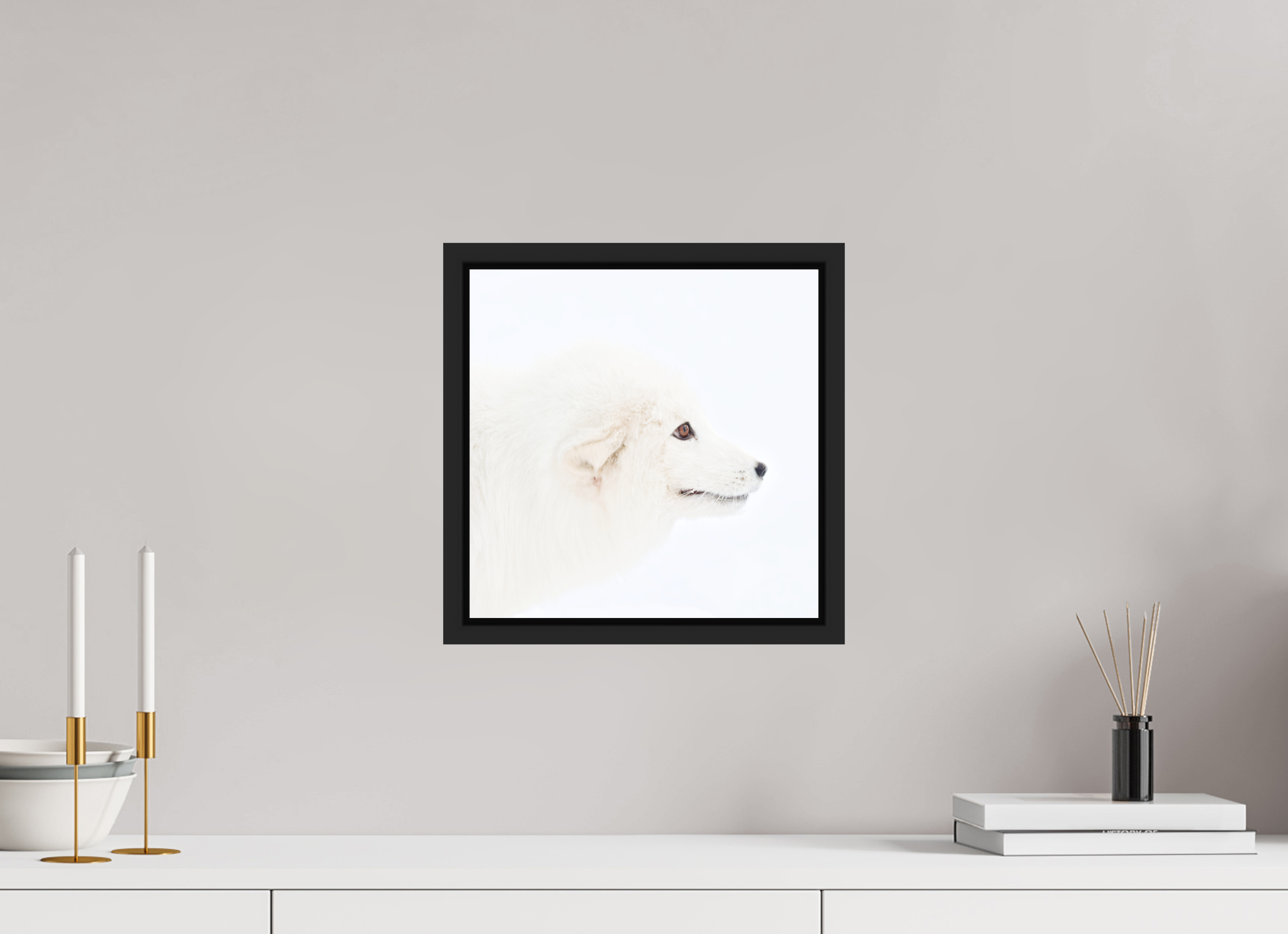 30 x 30 cm, Floater Frame Matte Black Matte Acrylic Glass Arctic Fox Head - Floater Frame