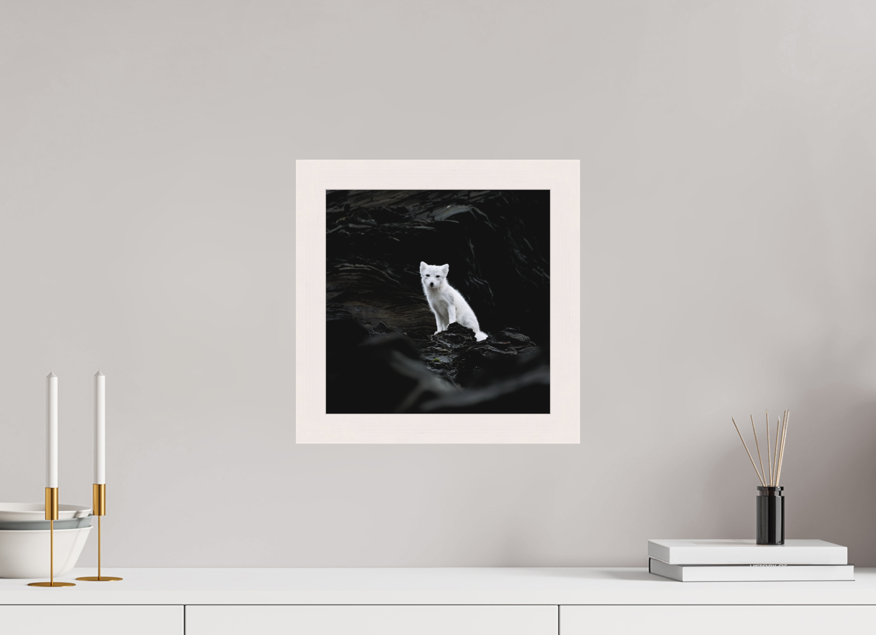 30 x 30 cm, Gallery Frame Hamburg 40mm White Maple Matte Acrylic Arctic Fox Angel- In Solid 40 mm Wood Frame Hamburg Matte