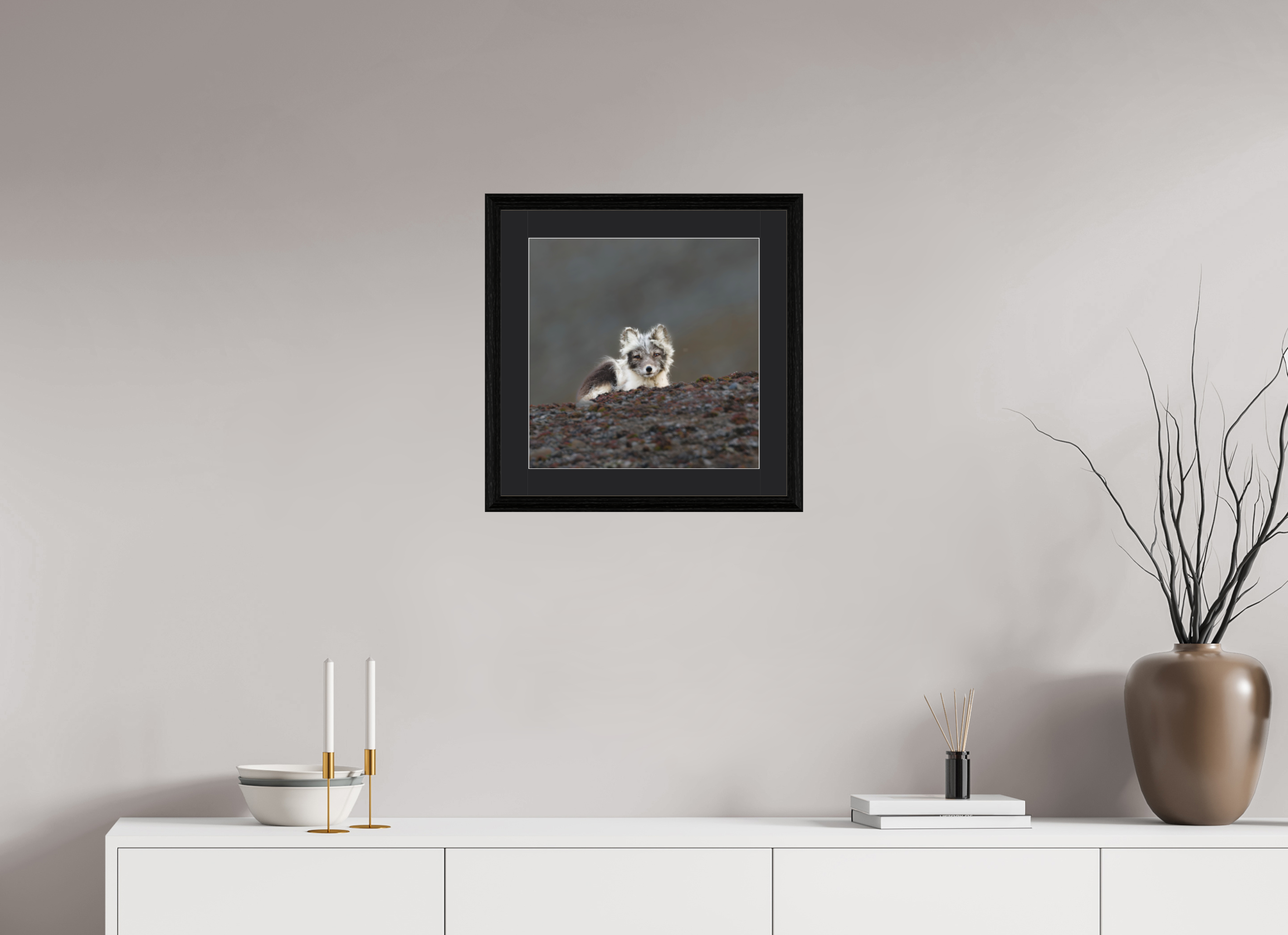 40 x 40 cm, Solid Wood Frame Vienna Passe-partout Black Oak Arctiv Fox Scout -Solid Frame With Passe-Partout