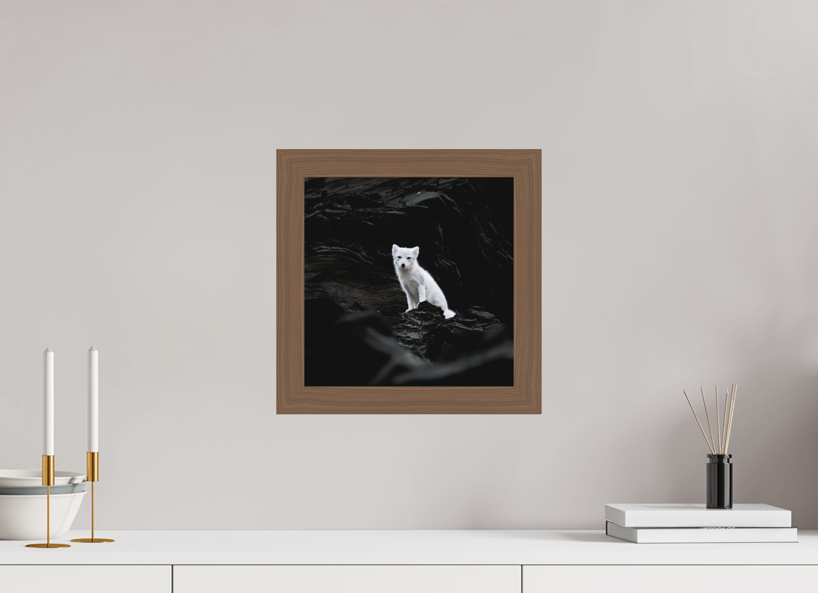 30 x 30 cm, Gallery Frame Hamburg 40mm Black Walnut Matte Acrylic Arctic Fox Angel- In Solid 40 mm Wood Frame Hamburg Matte