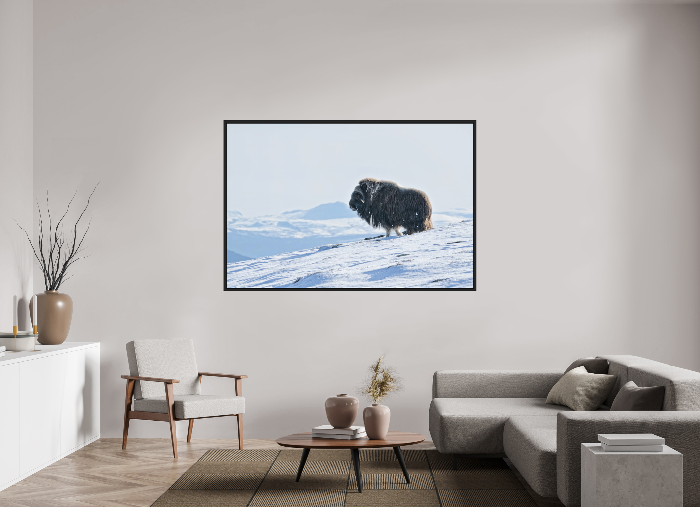 180 x 120 cm, Floater Frame Matte Black Matte Acrylic Glass The Musk Ox Kingdom - Floater Frame Matte Acrylic