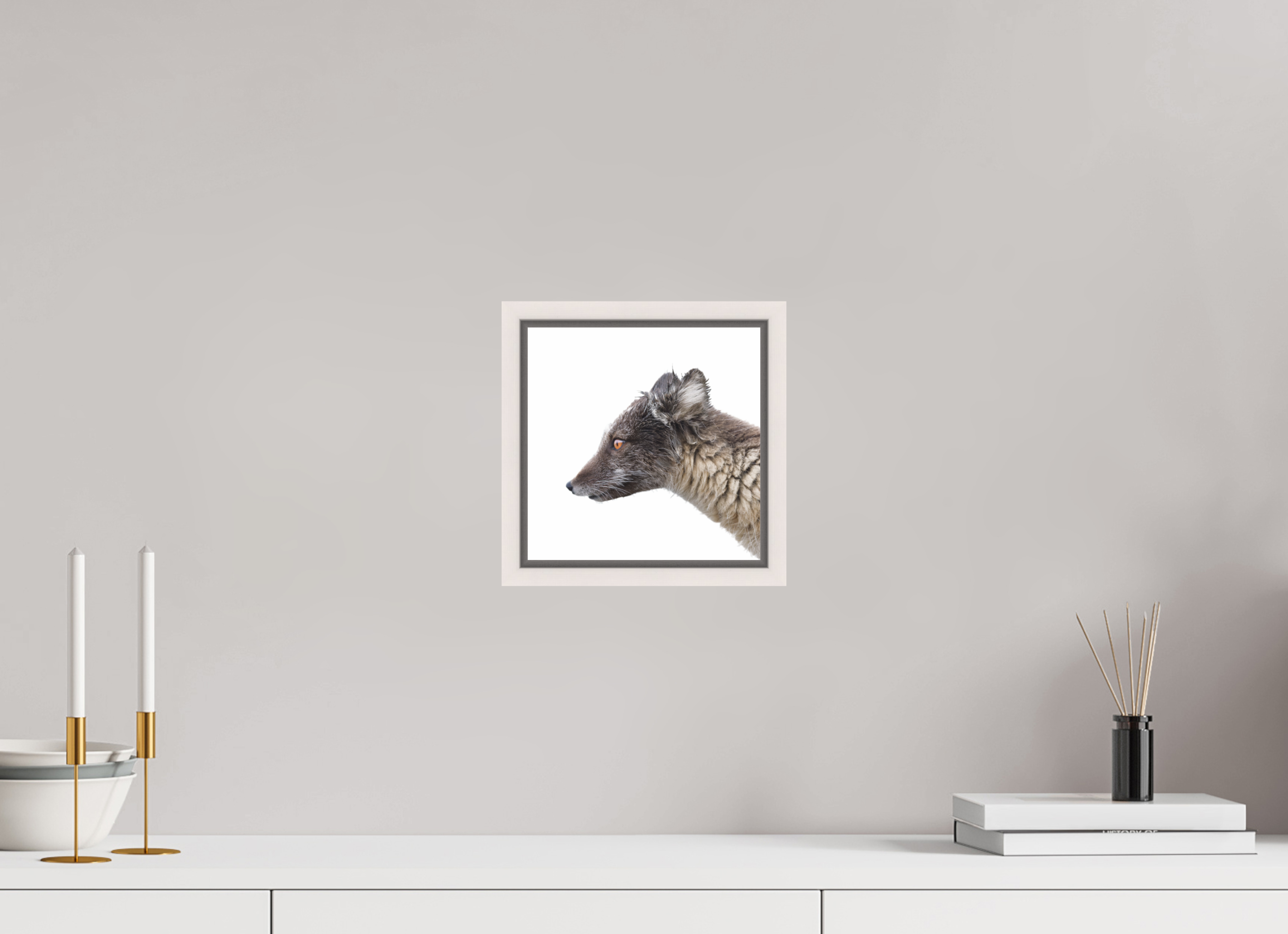 20 x 20 cm, Floater Frame Maple White Glossy Acrylic Glass Arctic Fox Brown - Floater Frame Glossy