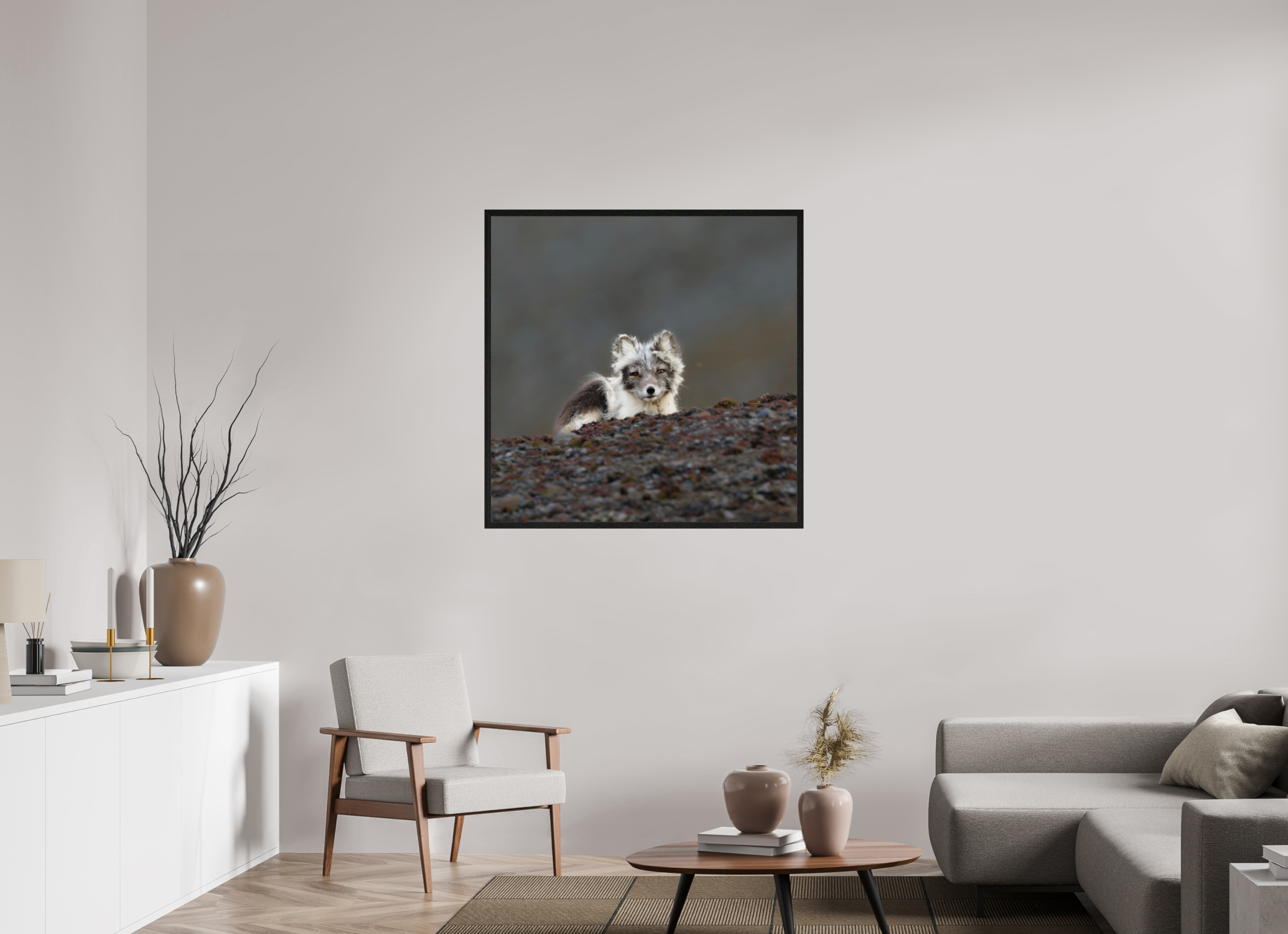 100 x 100 cm, Gallery Frame Hamburg 20mm Black Oak Arctic Fox Scout- In Solid 20 mm Wood Frame Hamburg