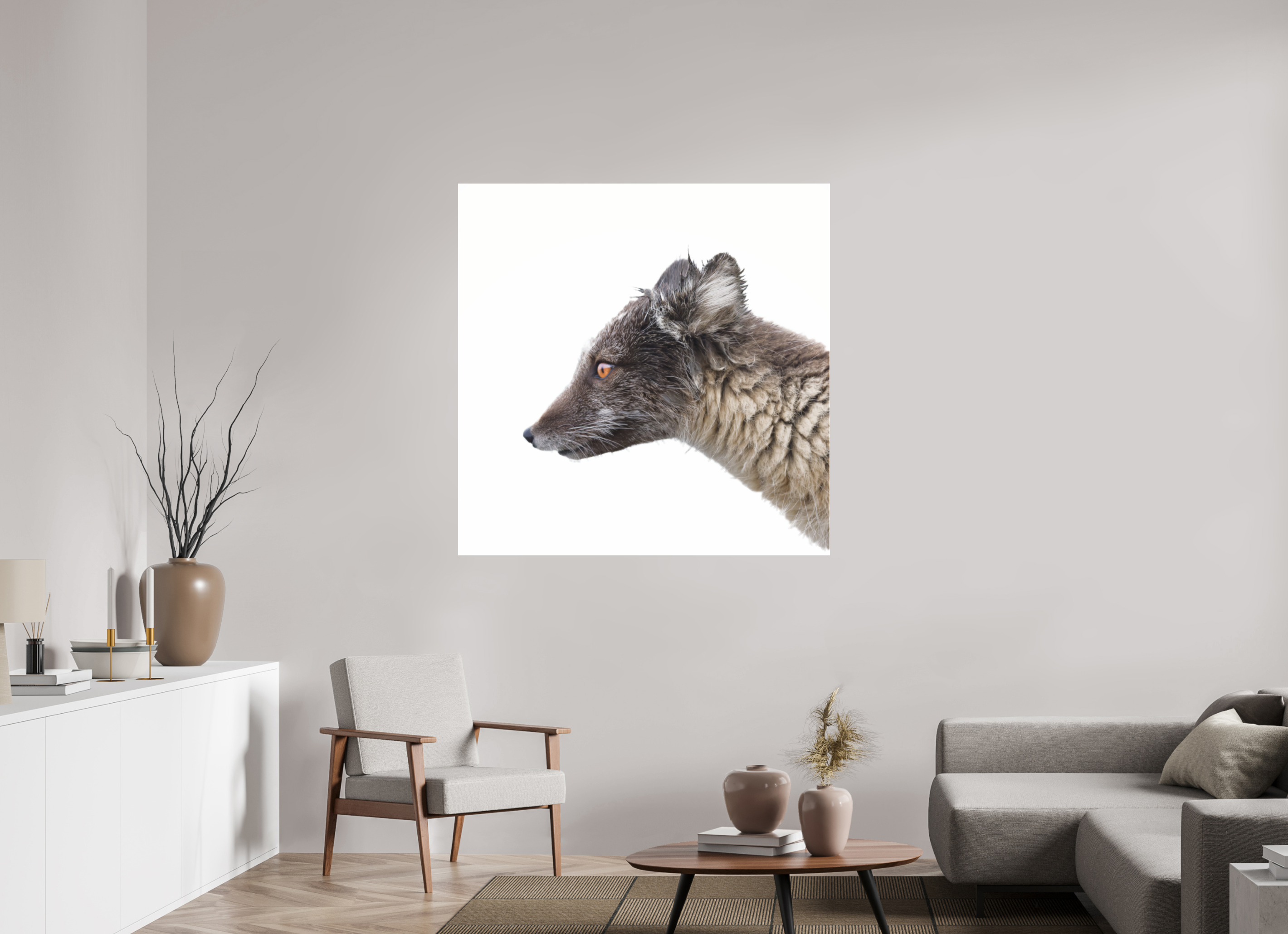 120 x 120 cm, Photo Print Under Glossy Acrylic Glass 6mm Arctic Fox Brown - Under Acrylic Glass