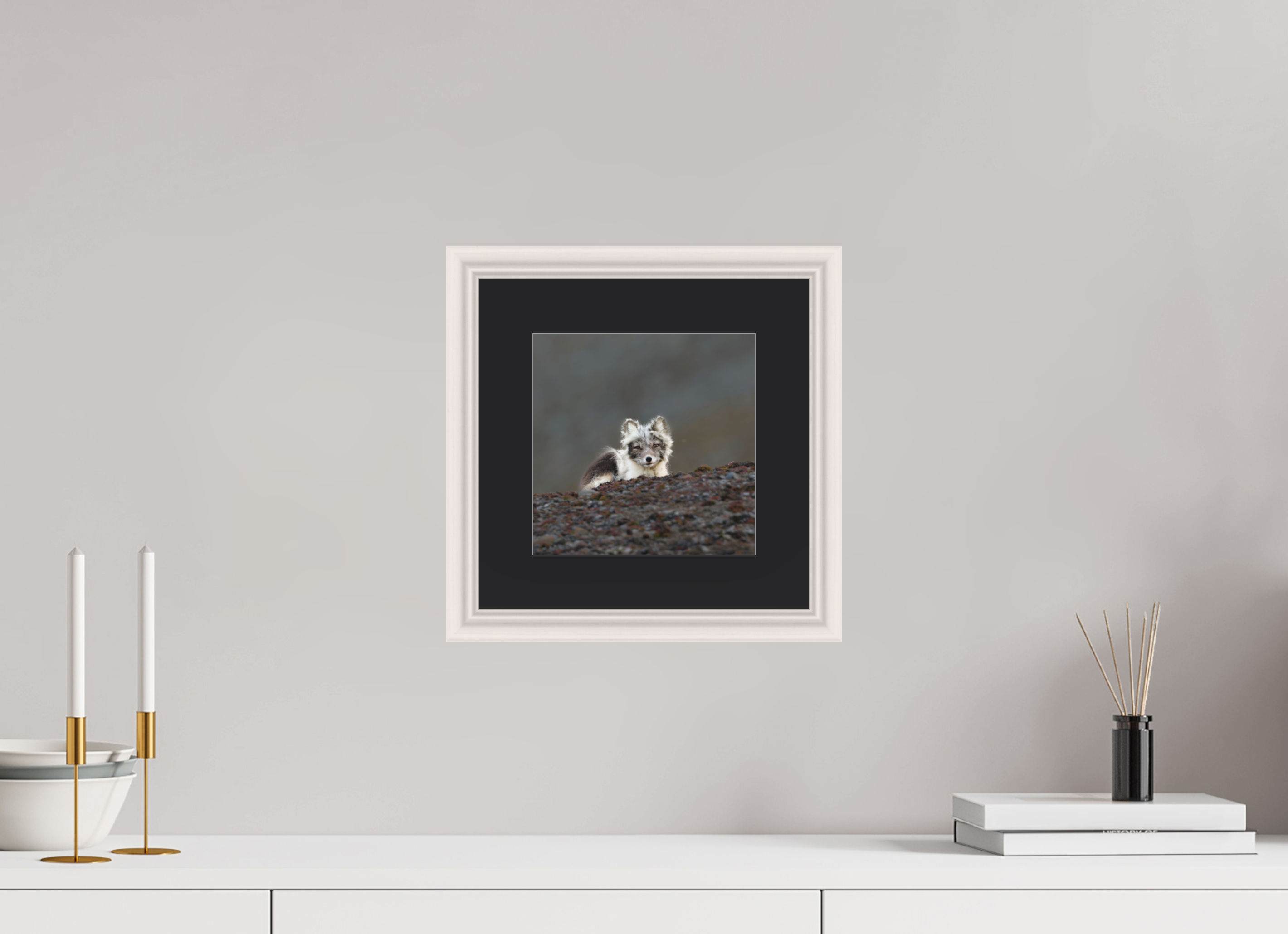 20 x 20 cm, Solid Wood Frame Vienna Passe-partout Maple White Arctiv Fox Scout -Solid Frame With Passe-Partout