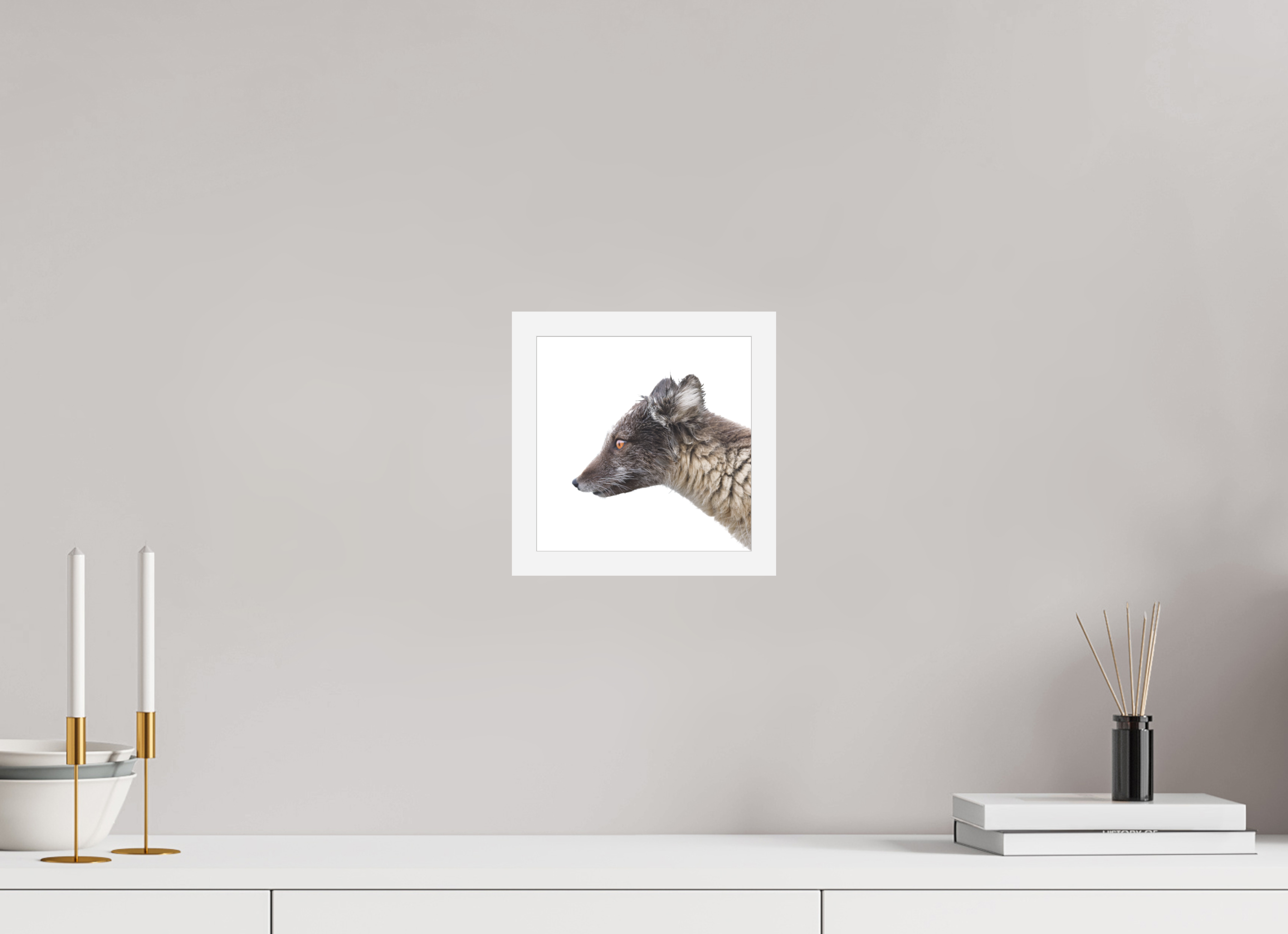 20 x 20 cm, Gallery Frame Hamburg 20mm Matte White Matte Acrylic Arctic Fox Brown - In Solid 20 mm Wood Frame Hamburg Matte