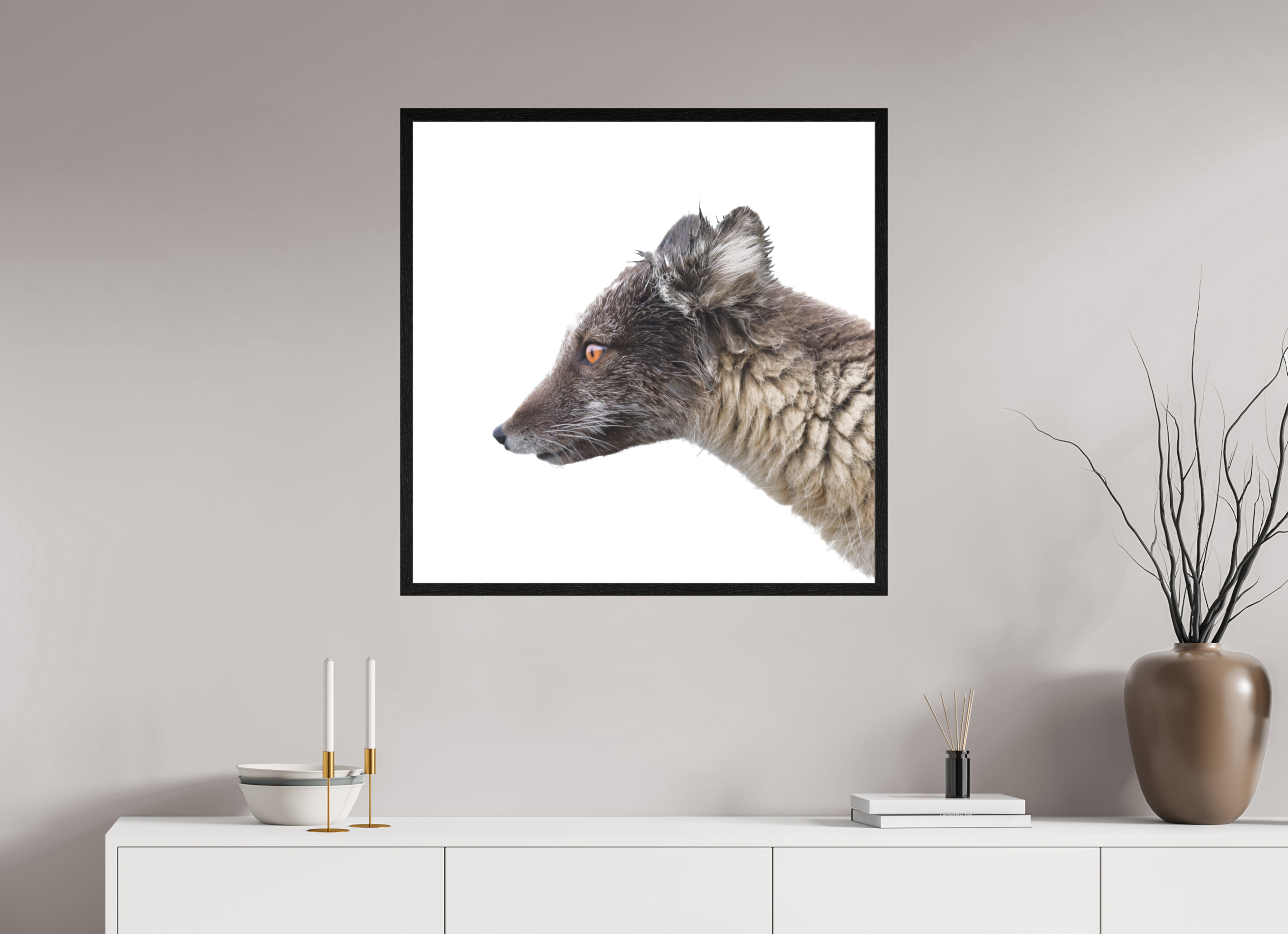 80 x 80 cm, Gallery Frame Hamburg 20mm Black Oak Matte Acrylic Arctic Fox Brown - In Solid 20 mm Wood Frame Hamburg Matte