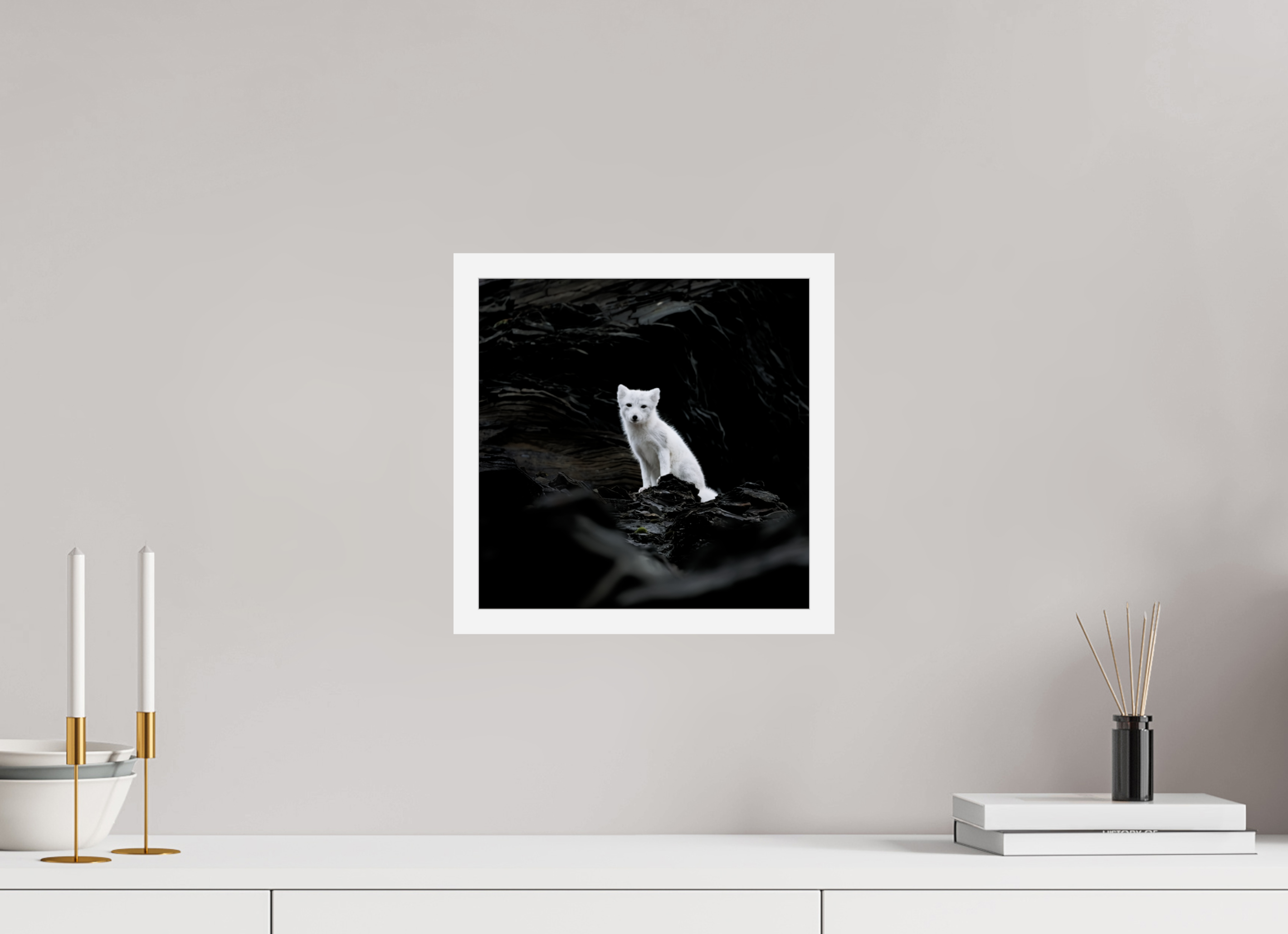 30 x 30 cm, Gallery Frame Hamburg 20mm White Glossy Acrylic Arctic Fox Angel - In Solid 20 mm Wood Frame Hamburg Glossy