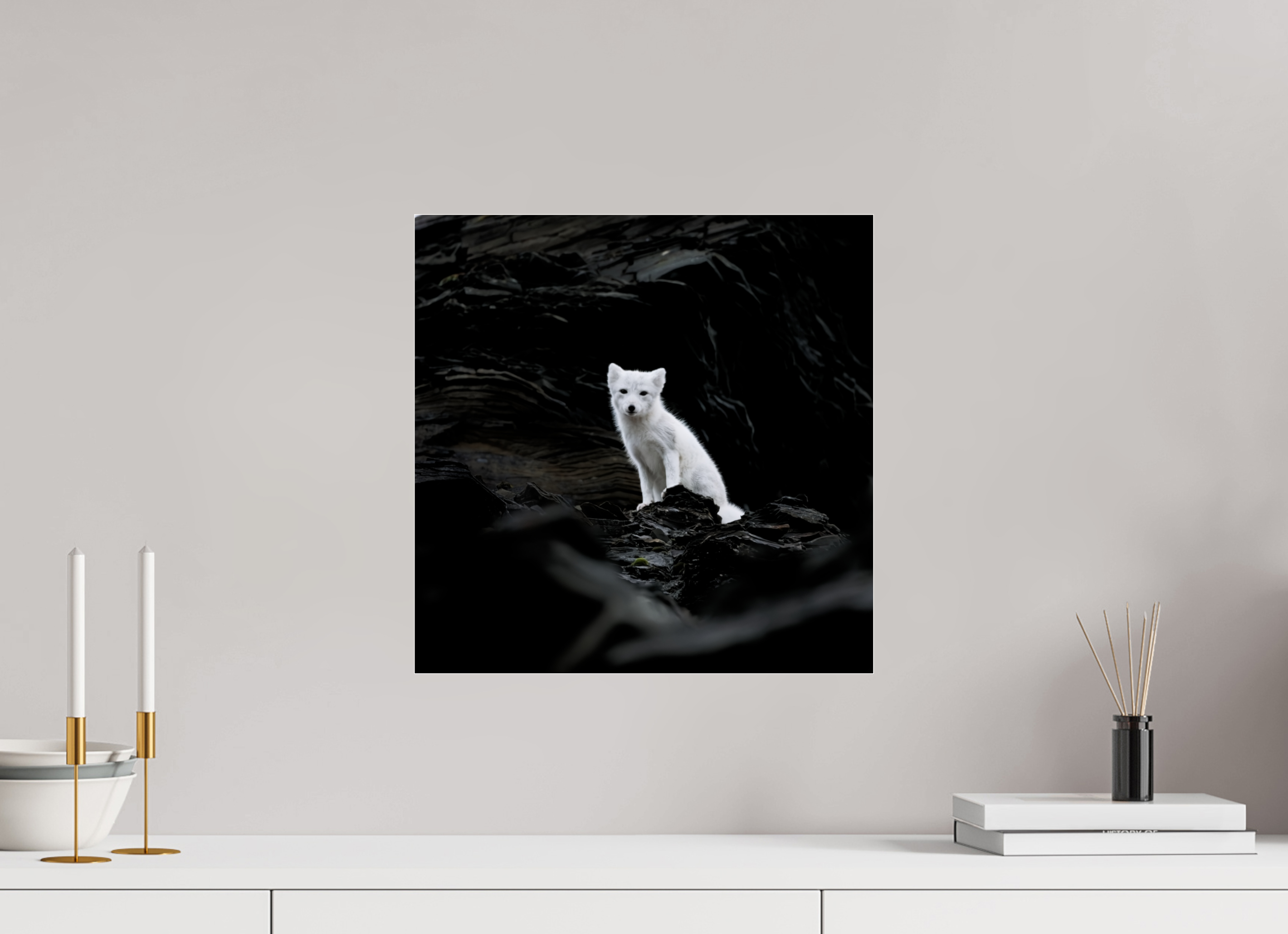 40 x 40 cm, Photo Print Under Glossy Acrylic Glass 2mm Arctic Fox Angel - Under Acrylic Glass