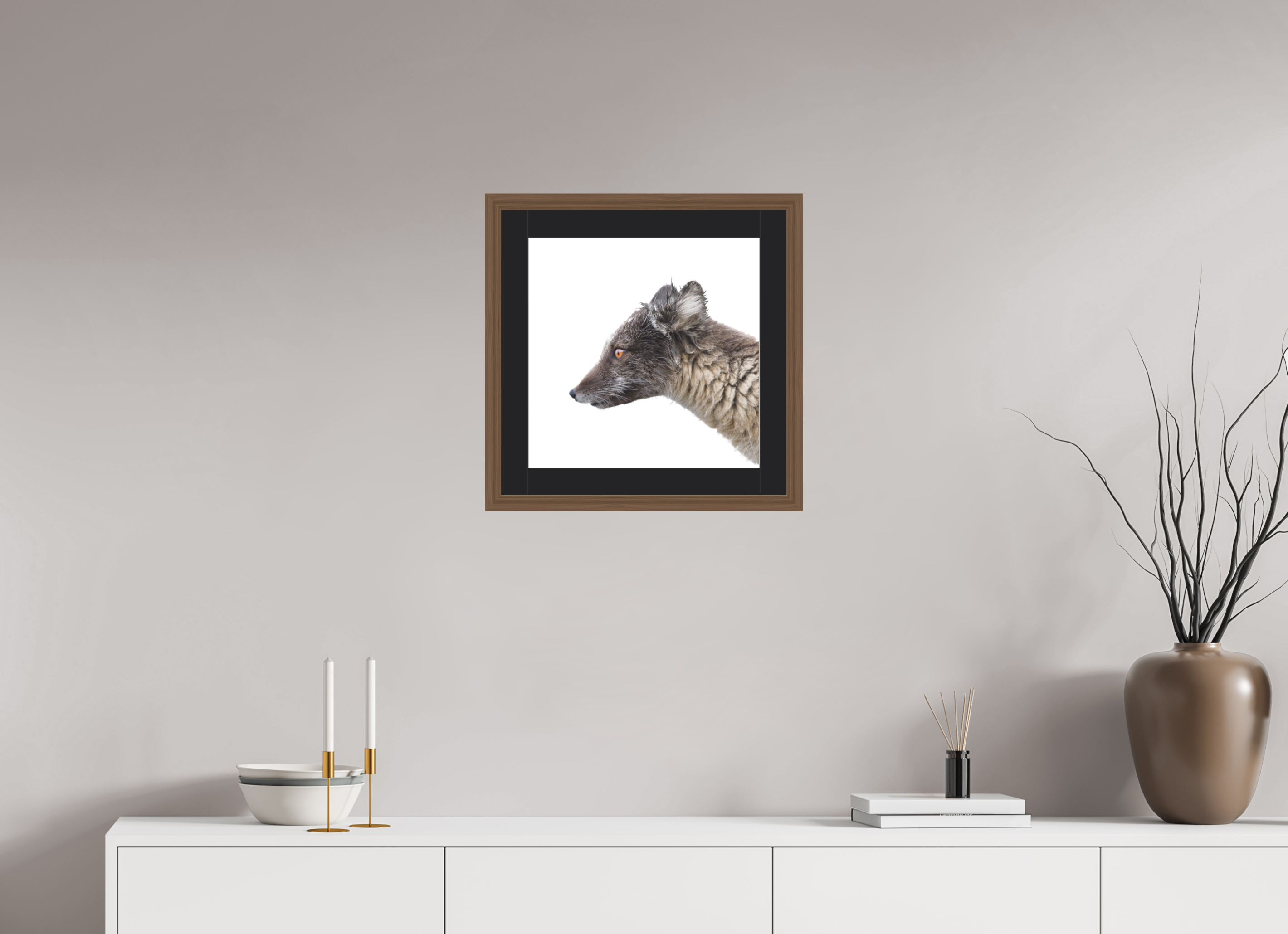 40 x 40 cm, Solid Wood Frame Vienna Passe-partout Walnut Arctiv Fox Brown -Solid Frame With Passe-Partout