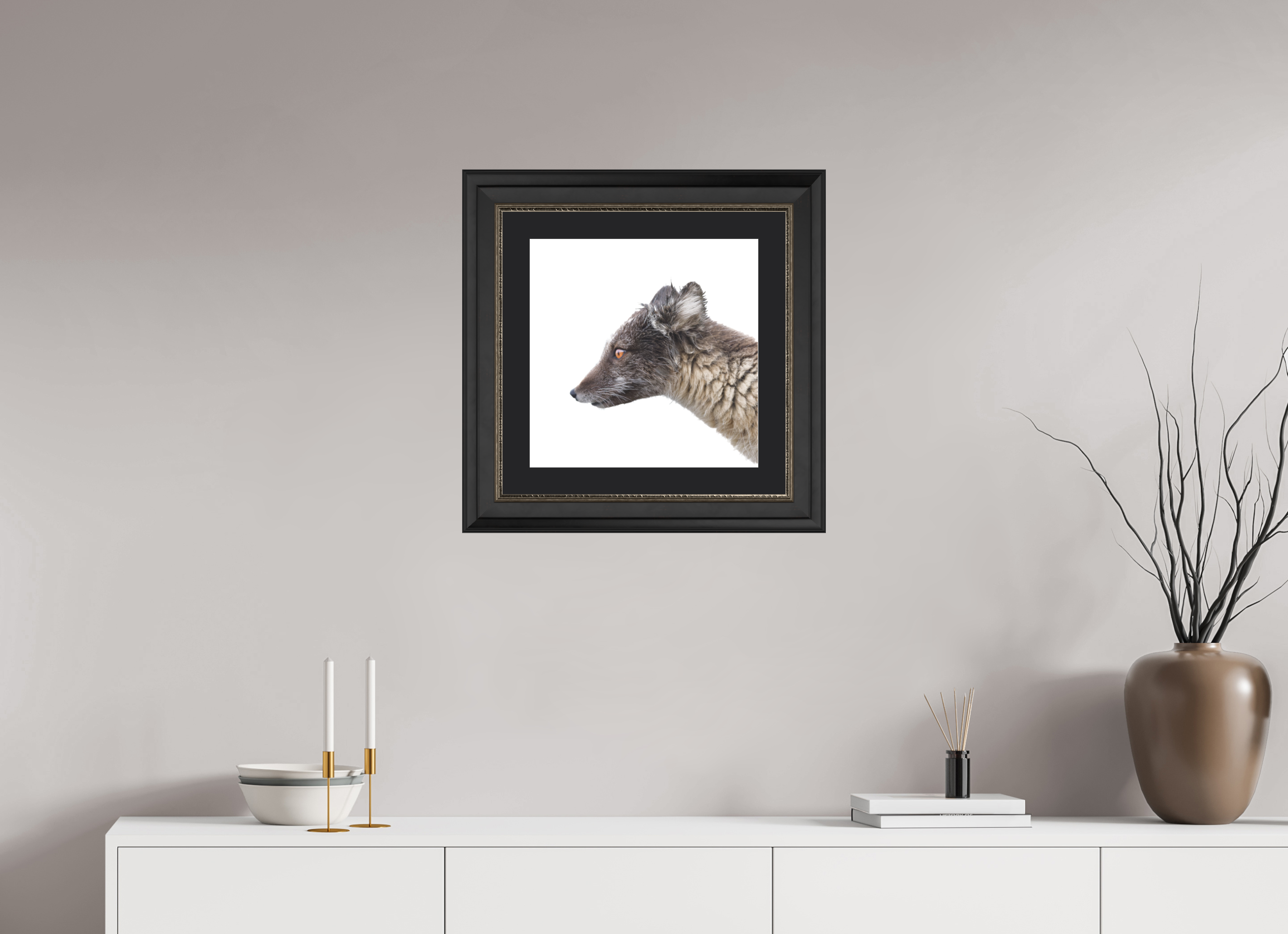 40 x 40 cm, Solid Wood Frame London Passe-partout Silver Arctiv Fox Brown -Solid Frame With Passe-Partout