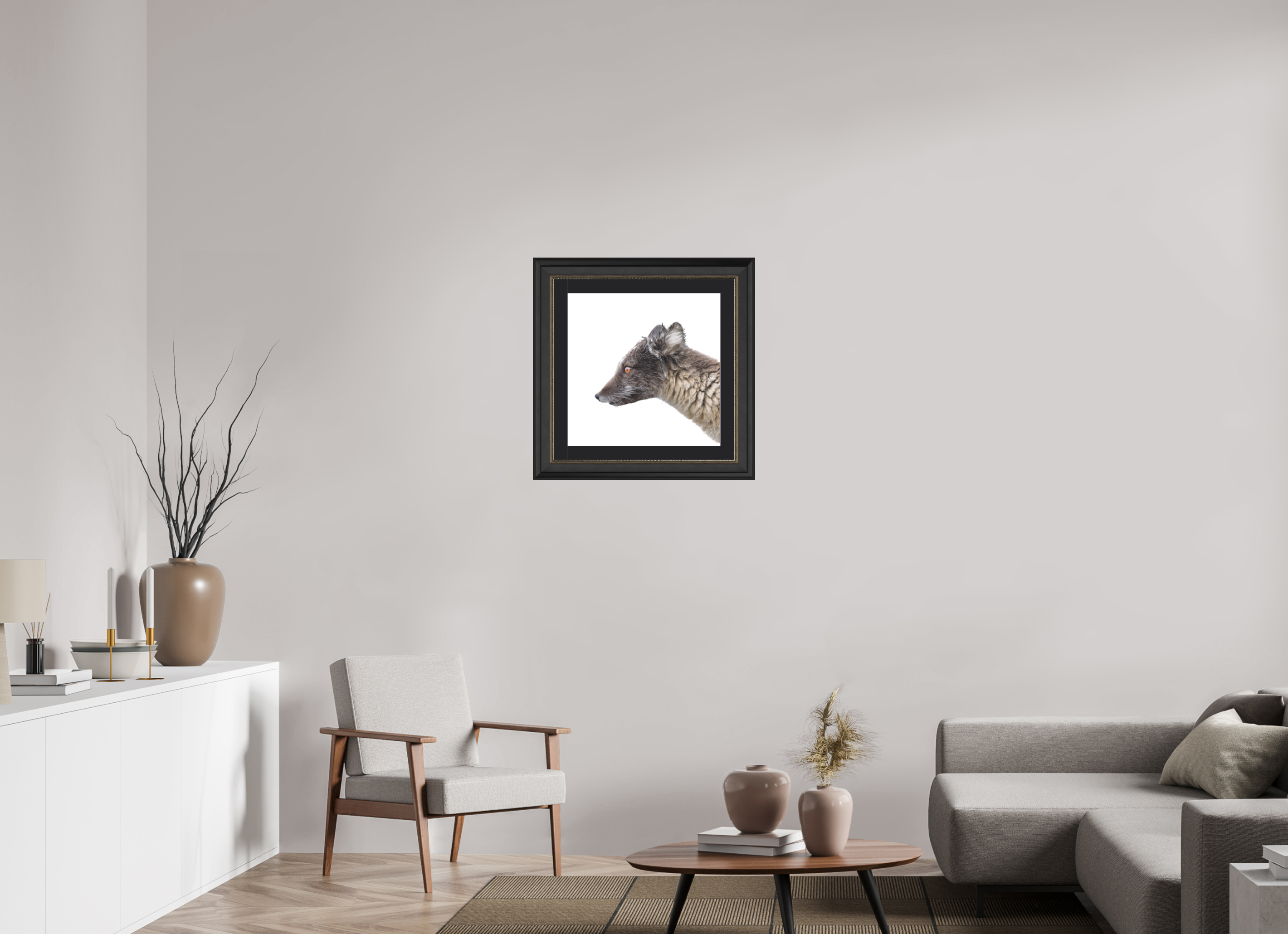 50 x 50 cm, Solid Wood Frame London Passe-partout Silver Arctiv Fox Brown -Solid Frame With Passe-Partout