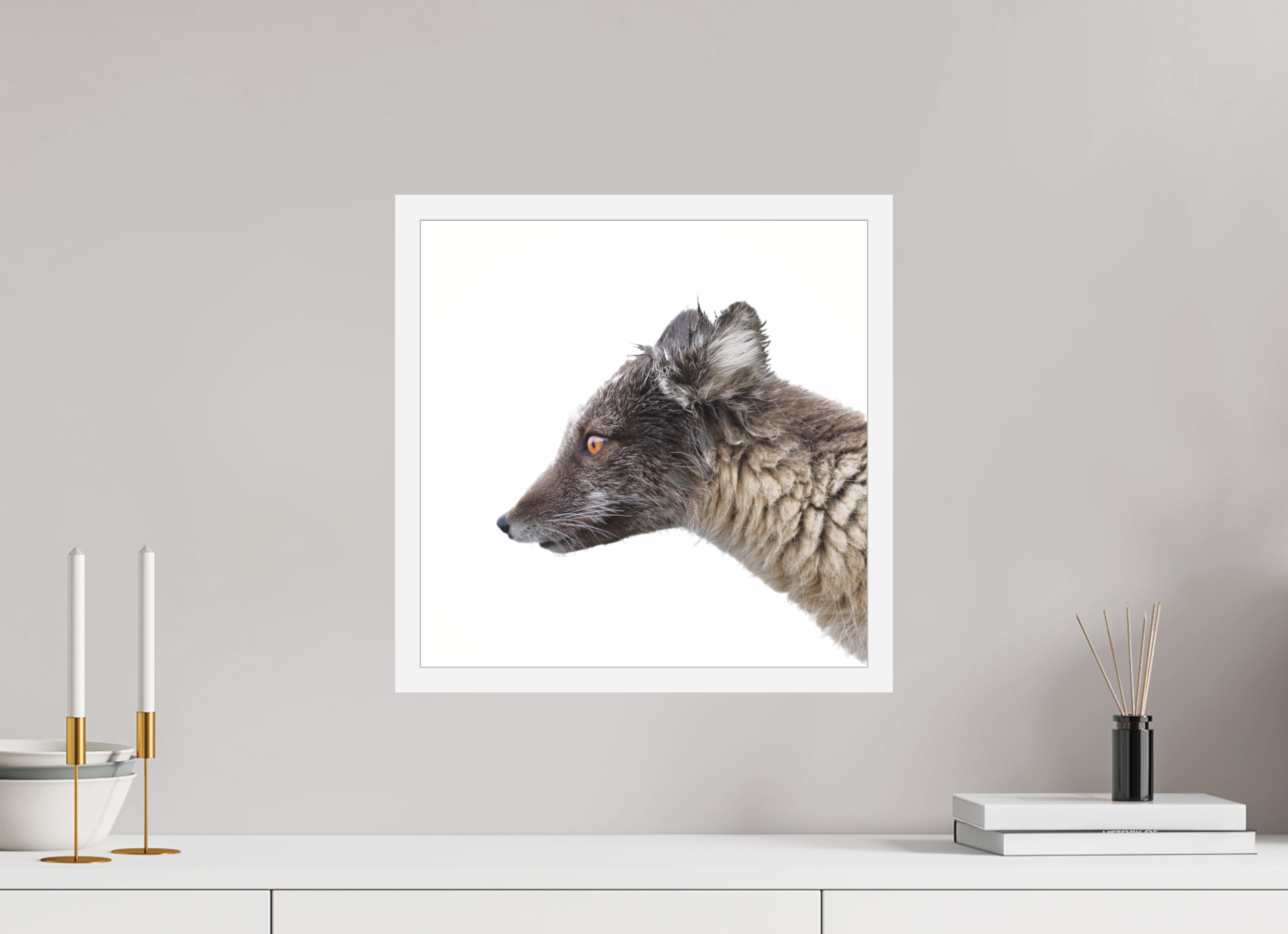 40 x 40 cm, Gallery Frame Hamburg 20mm White Glossy Acrylic Arctic Fox Brown - In Solid 20 mm Wood Frame Hamburg Glossy