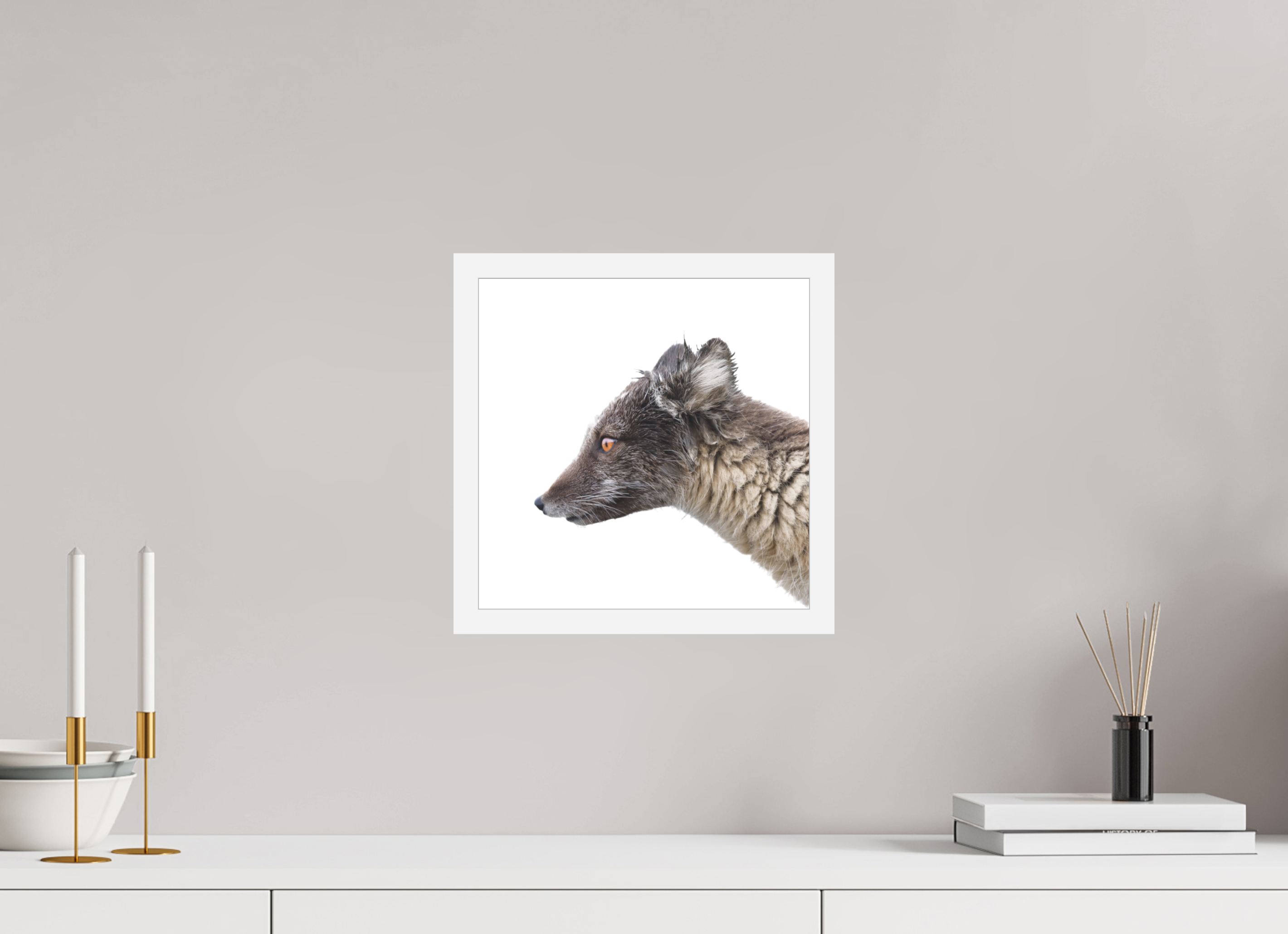 30 x 30 cm, Gallery Frame Hamburg 20mm Matte White Matte Acrylic Arctic Fox Brown - In Solid 20 mm Wood Frame Hamburg Matte
