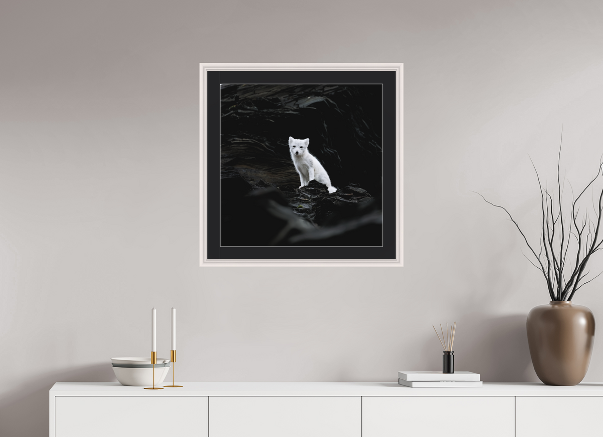 60 x 60 cm, Solid Wood Frame Vienna Passe-partout Maple White Arctiv Fox Angel -Solid Frame With Passe-Partout