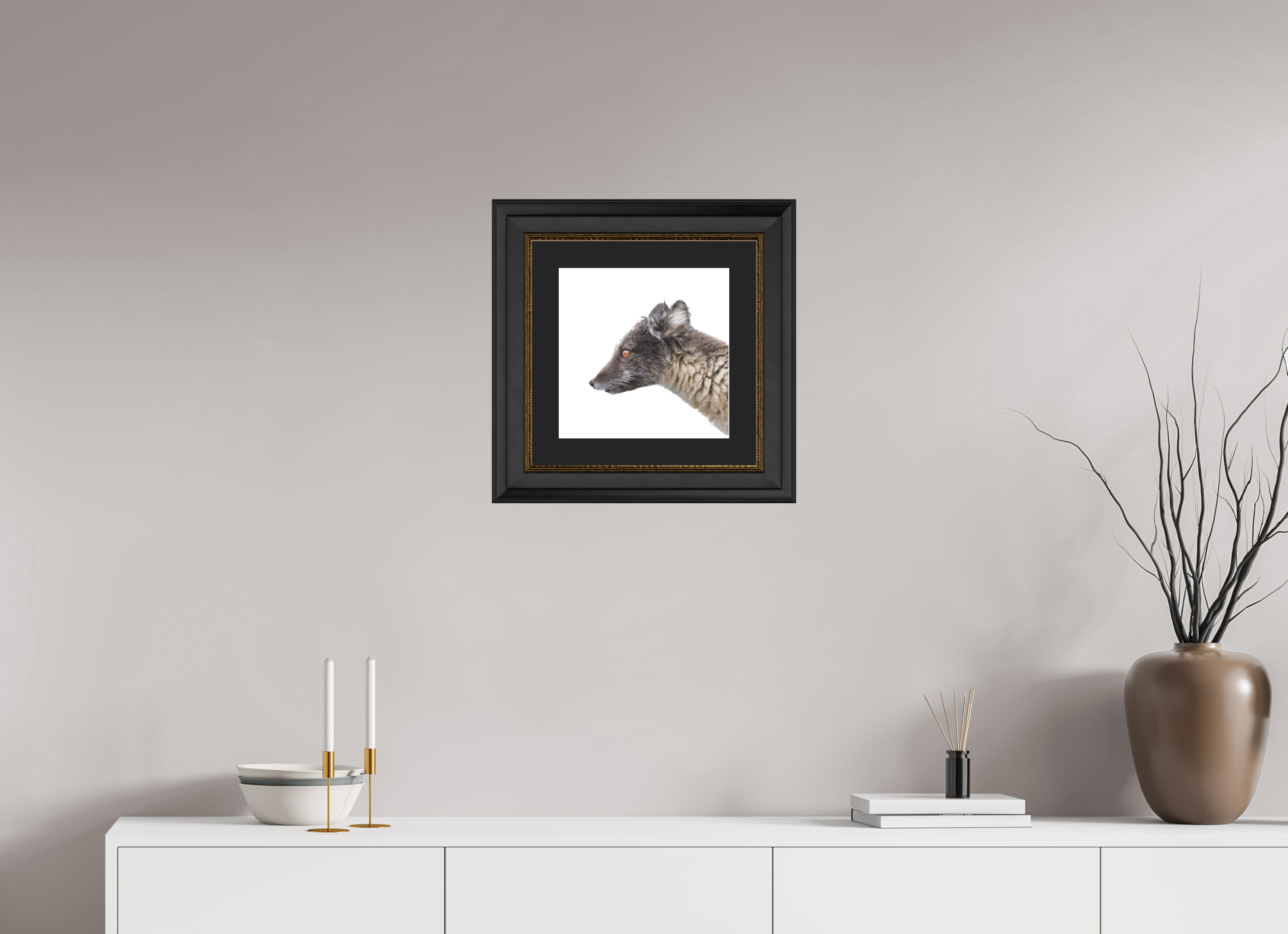30 x 30 cm, Solid Wood Frame London Passe-partout Gold Arctiv Fox Brown -Solid Frame With Passe-Partout
