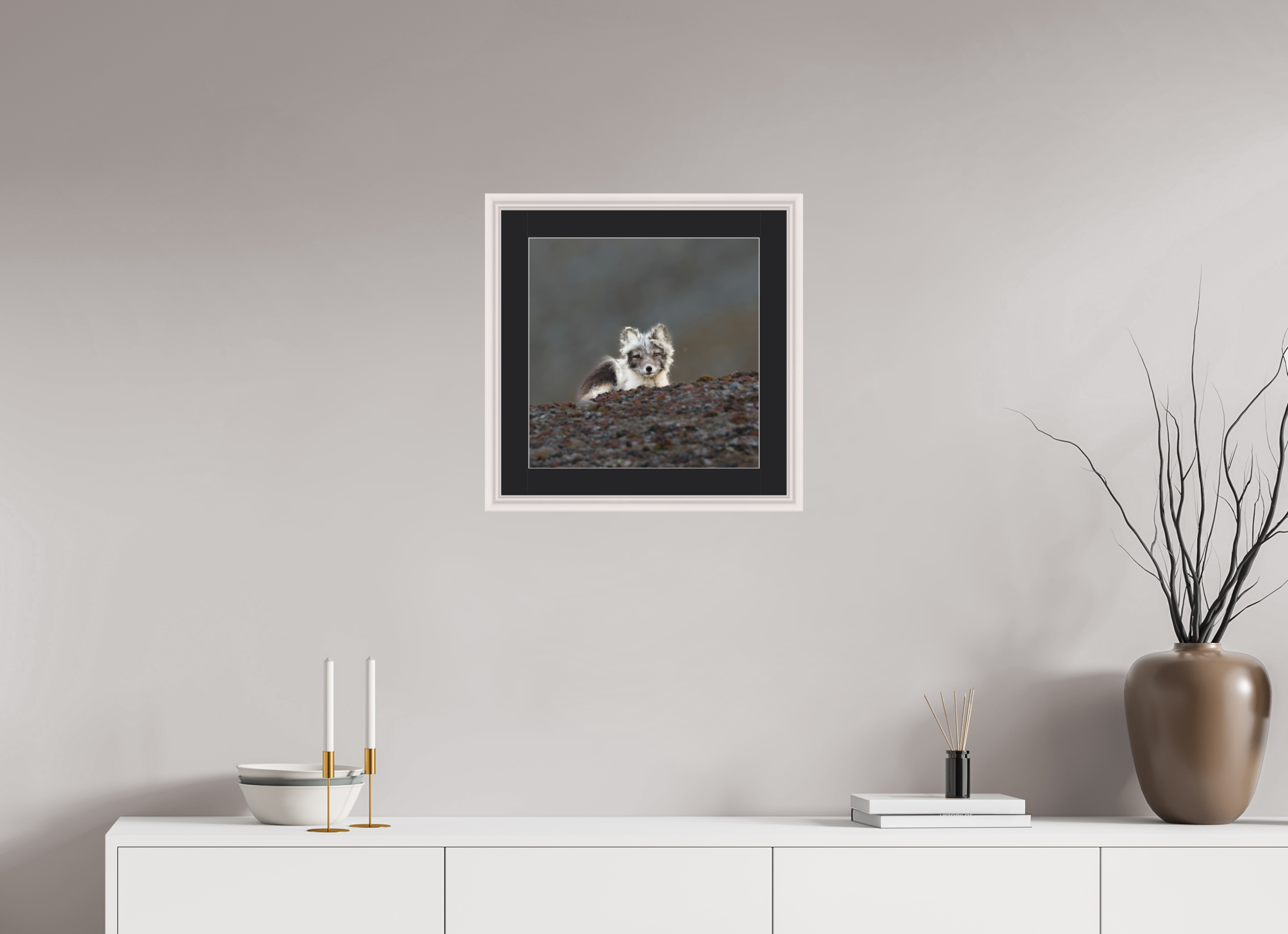 40 x 40 cm, Solid Wood Frame Vienna Passe-partout Maple White Arctiv Fox Scout -Solid Frame With Passe-Partout