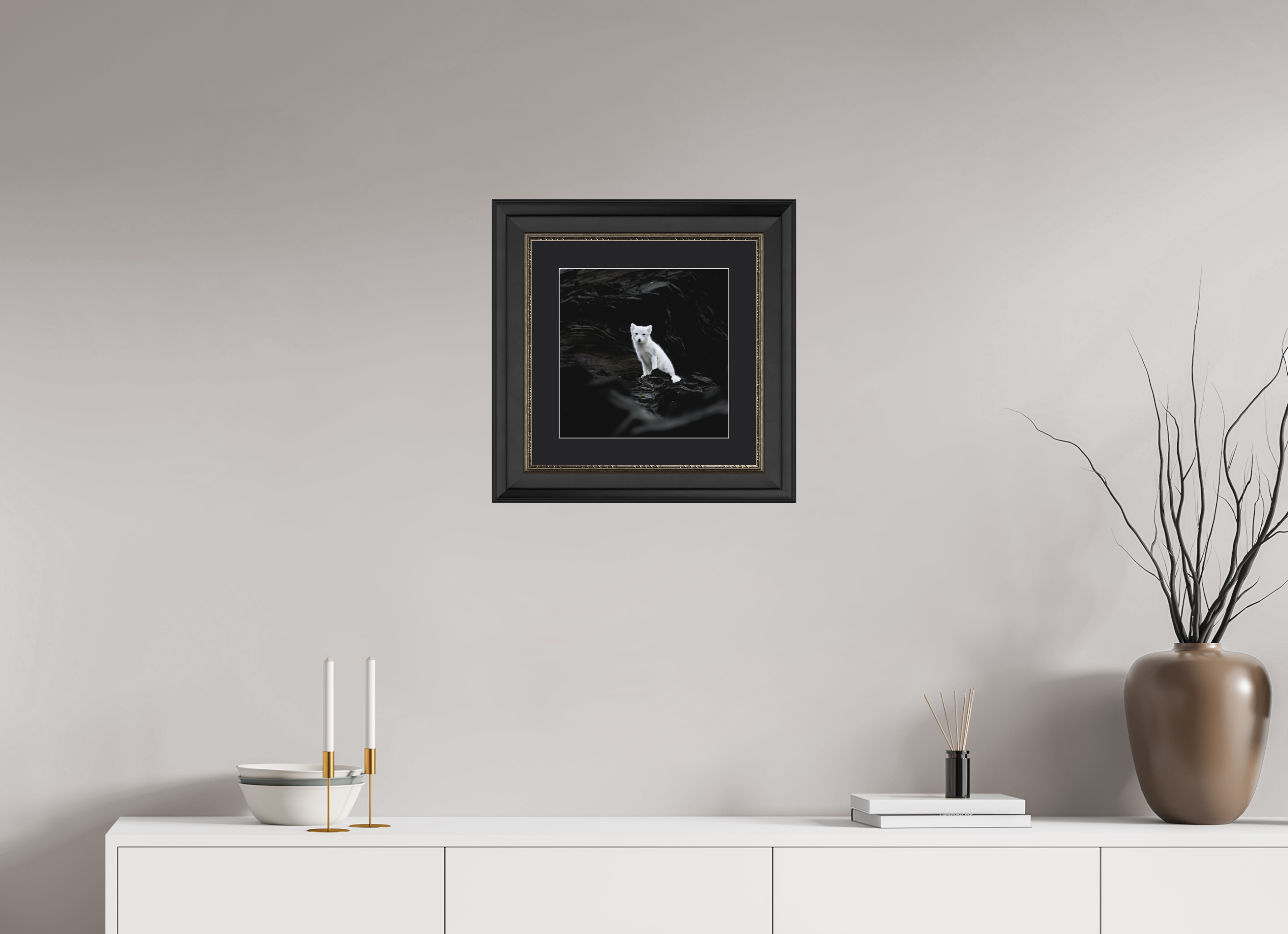30 x 30 cm, Solid Wood Frame London Passe-partout Silver Arctiv Fox Angel -Solid Frame With Passe-Partout