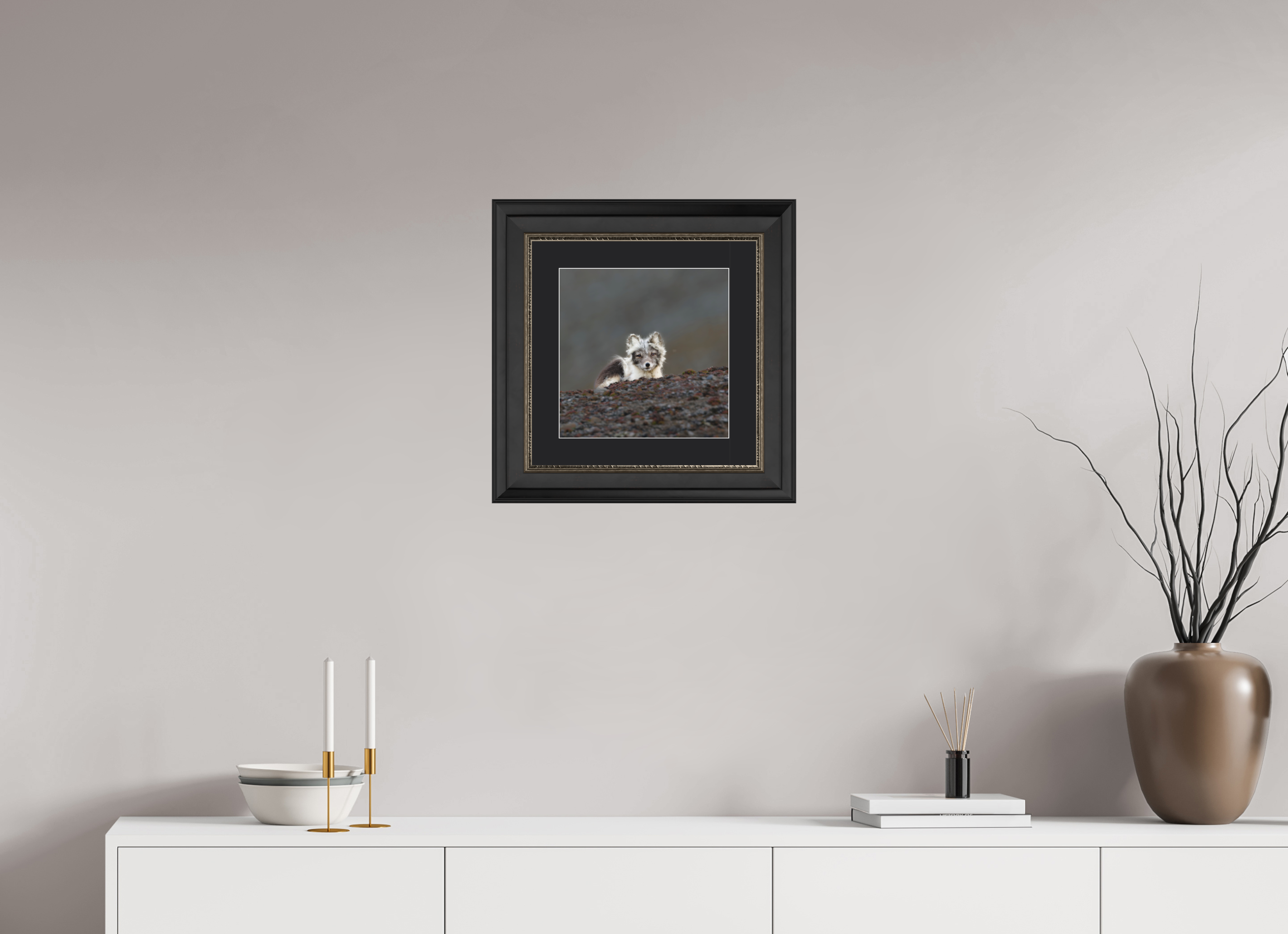 30 x 30 cm, Solid Wood Frame London Passe-partout Silver Arctiv Fox Scout -Solid Frame With Passe-Partout