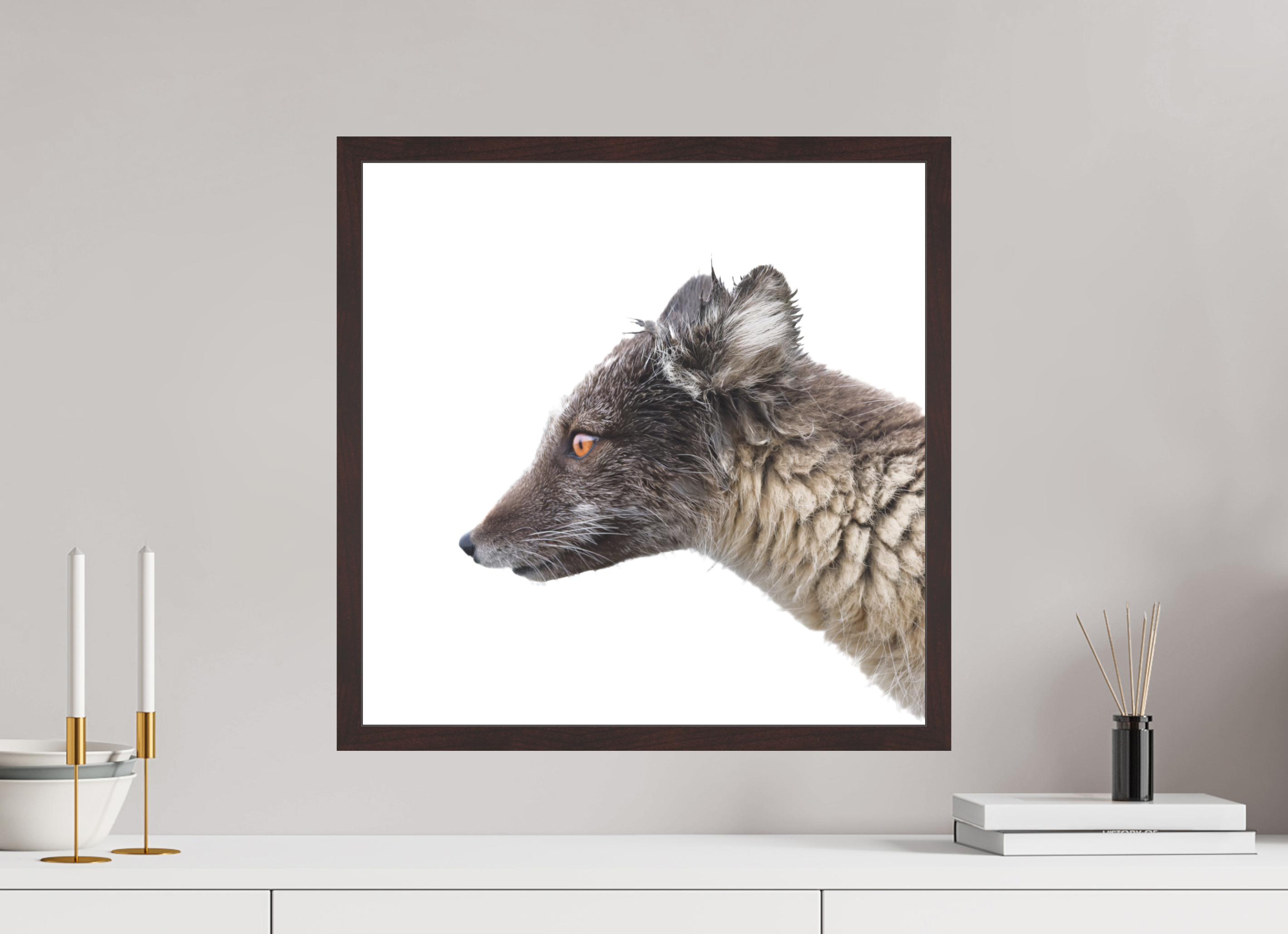 50 x 50 cm, Gallery Frame Hamburg 20mm Alder Brown Matte Acrylic Arctic Fox Brown - In Solid 20 mm Wood Frame Hamburg Matte