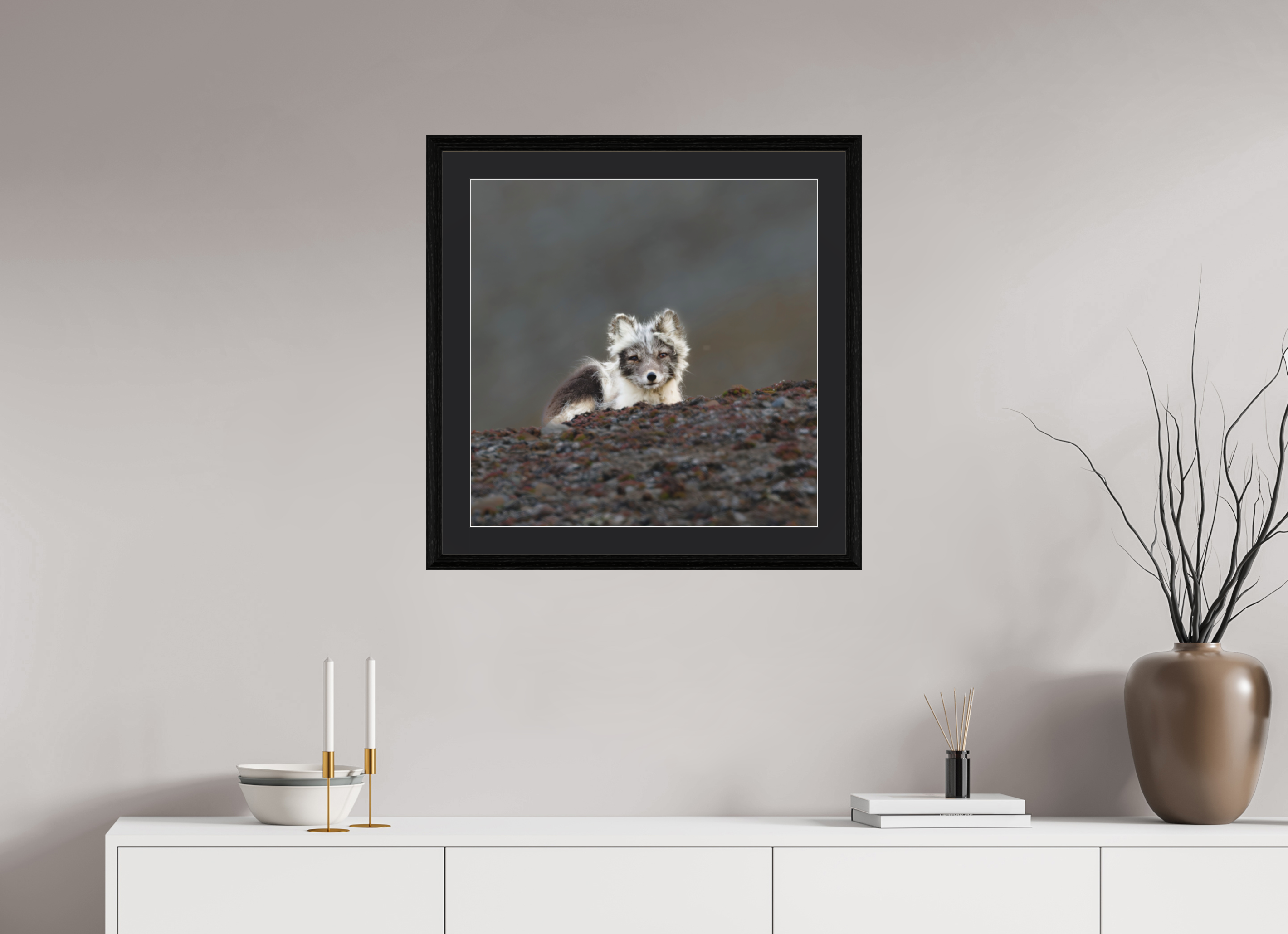 60 x 60 cm, Solid Wood Frame Vienna Passe-partout Black Oak Arctiv Fox Scout -Solid Frame With Passe-Partout