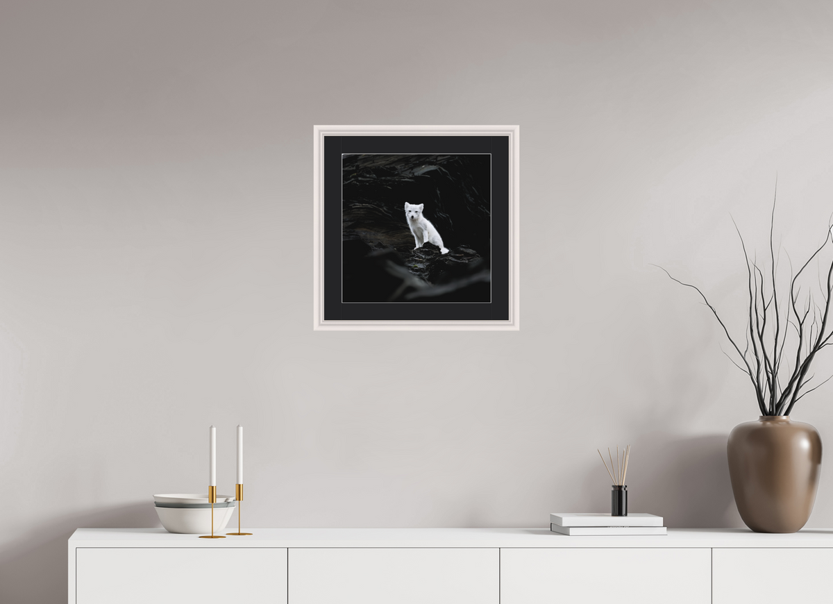 40 x 40 cm, Solid Wood Frame Vienna Passe-partout Maple White Arctiv Fox Angel -Solid Frame With Passe-Partout