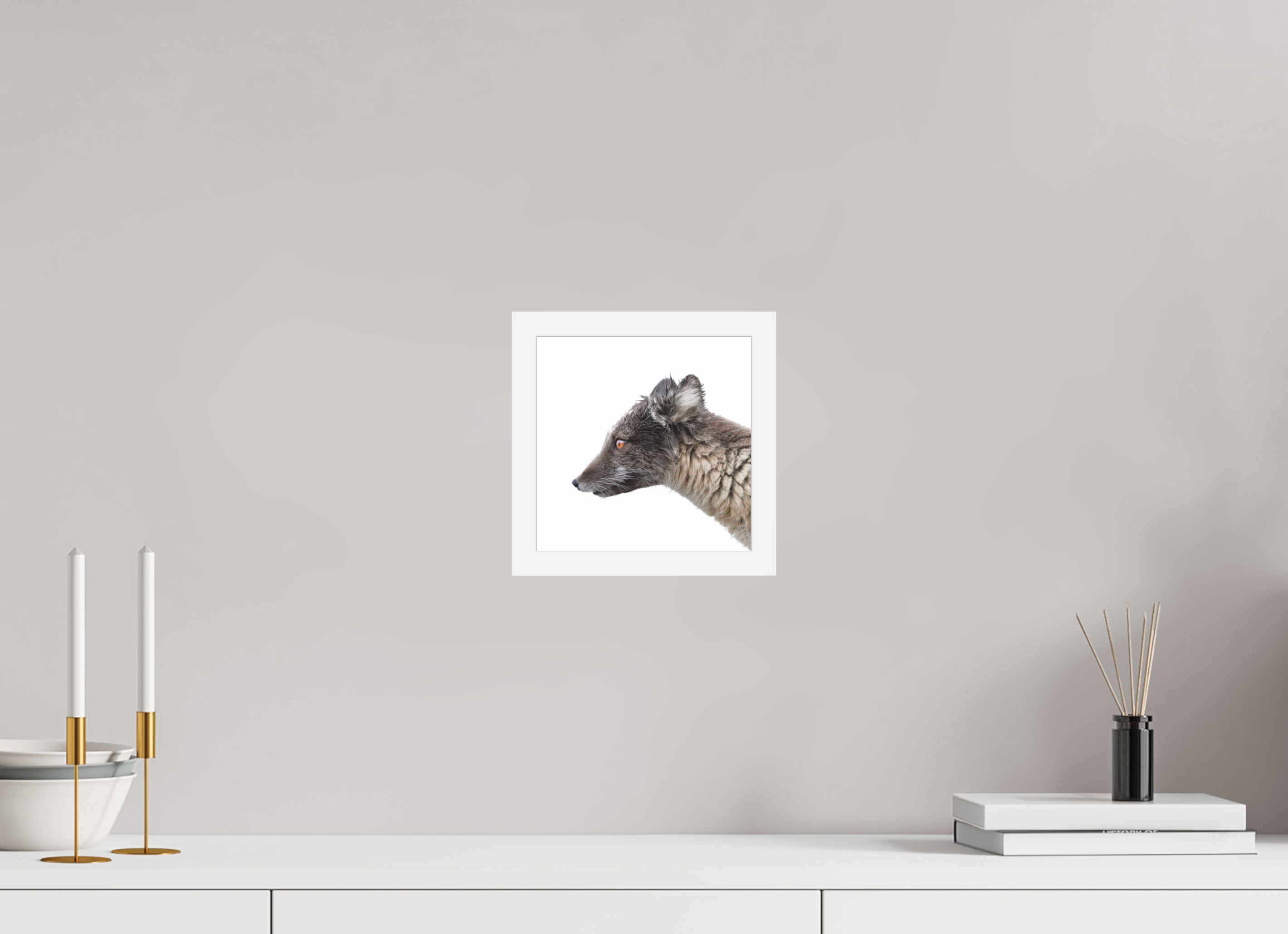 20 x 20 cm, Gallery Frame Hamburg 20mm White Glossy Acrylic Arctic Fox Brown - In Solid 20 mm Wood Frame Hamburg Glossy