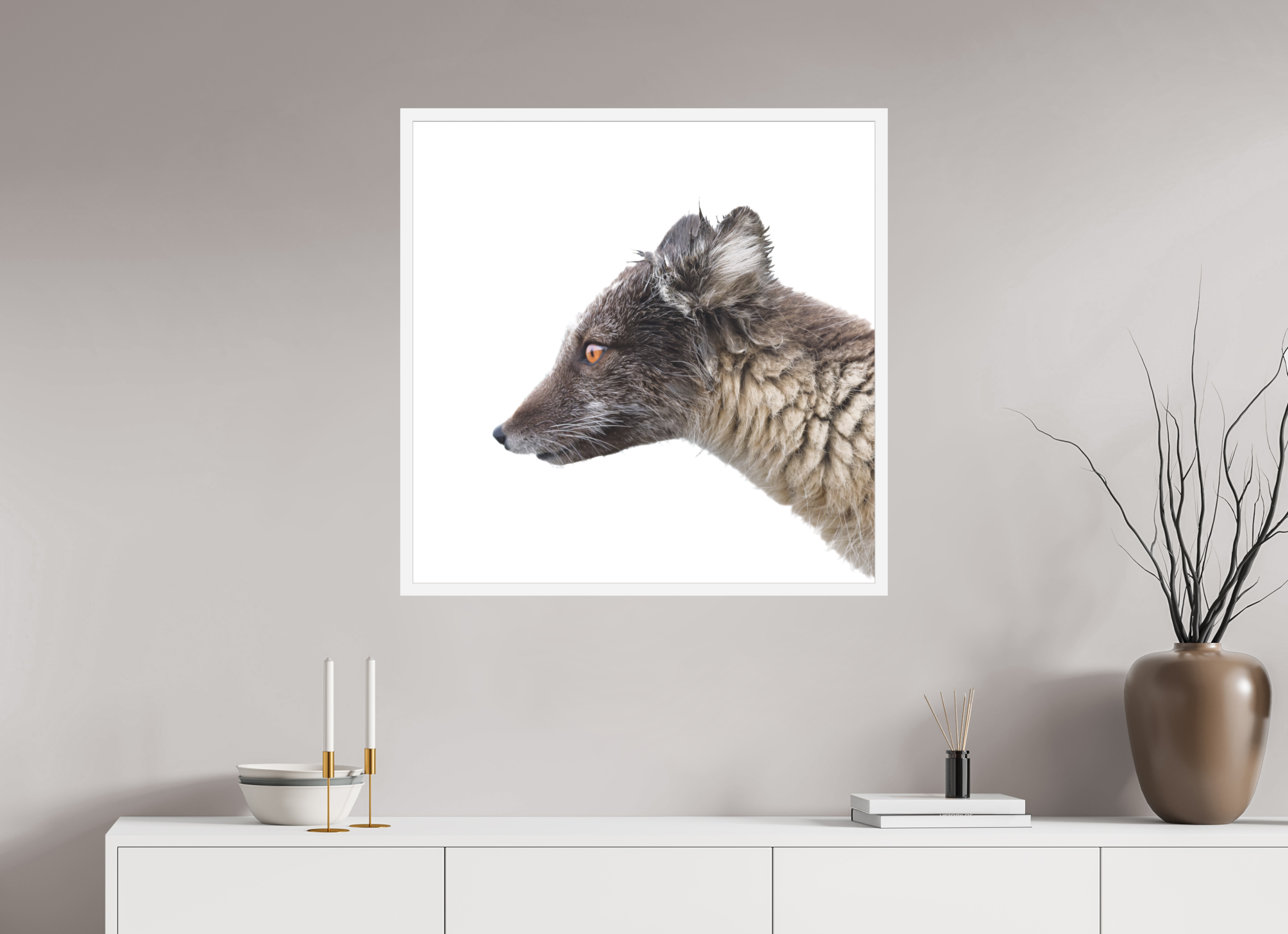 80 x 80 cm, Gallery Frame Hamburg 20mm Matte White Matte Acrylic Arctic Fox Brown - In Solid 20 mm Wood Frame Hamburg Matte