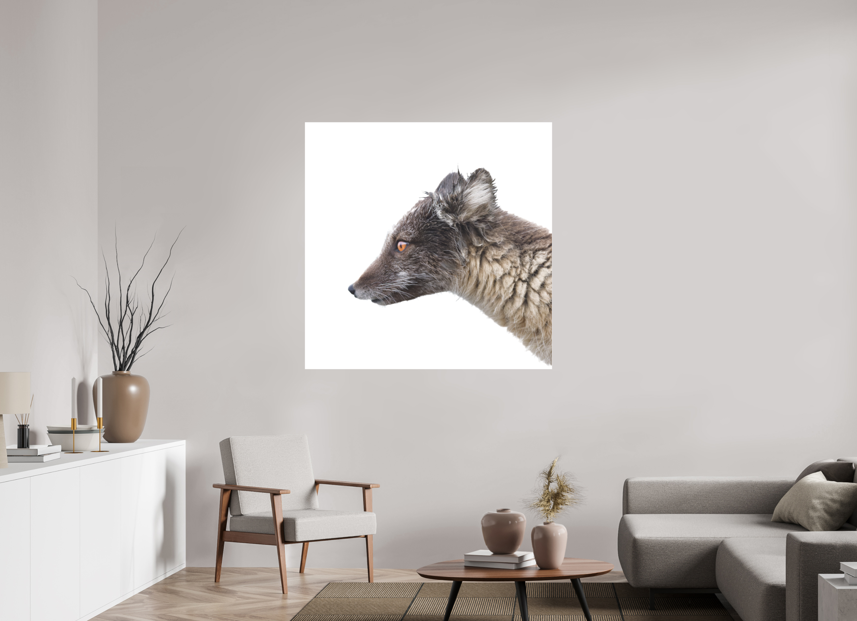 120 x 120 cm, Photo Print Under Matte Acrylic Glass 2mm Arctic Fox Brown - Under Acrylic Glass
