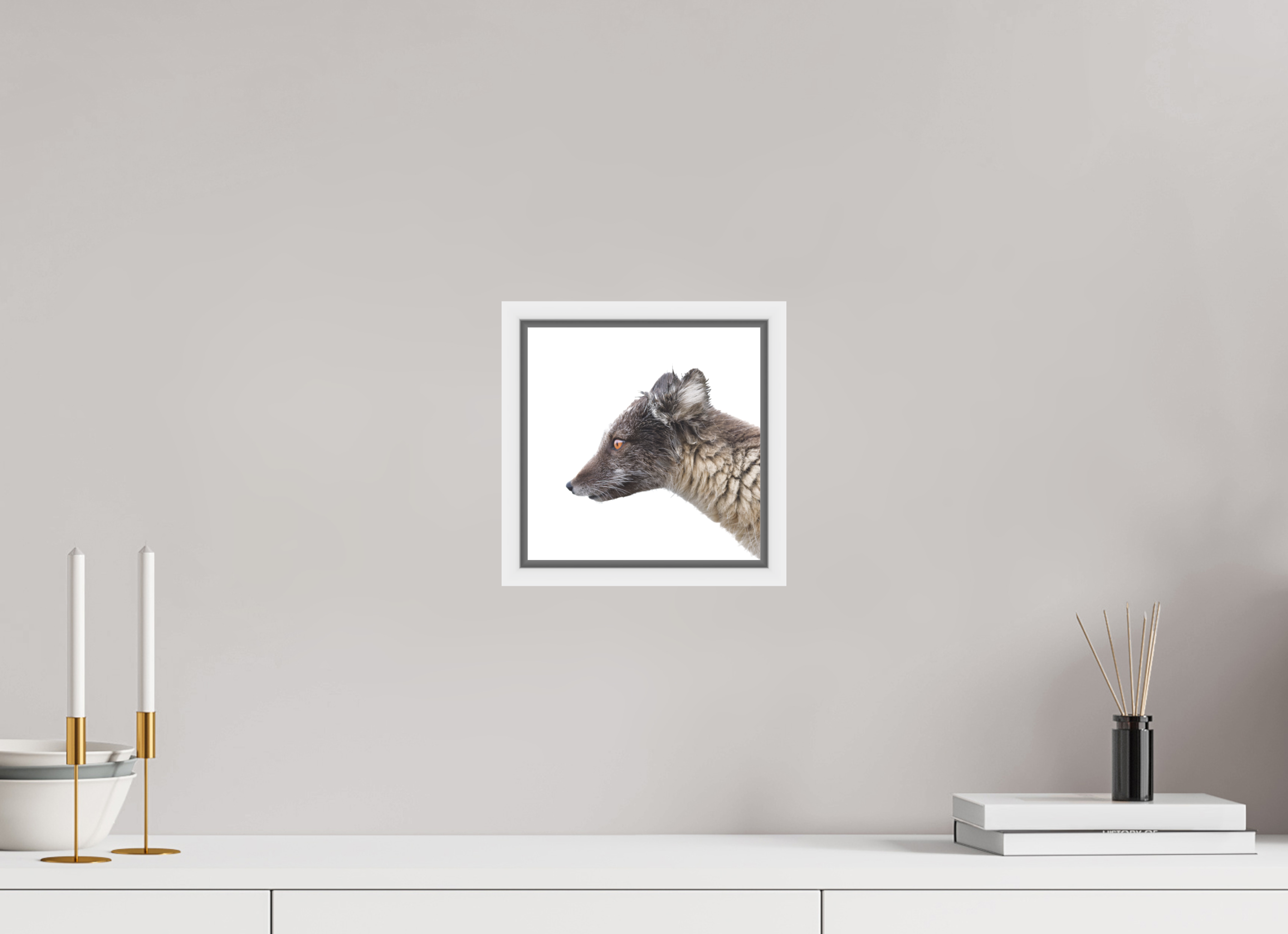 20 x 20 cm, Floater Frame White Matte Acrylic Glass Arctic Fox Brown - Floater Frame Matte