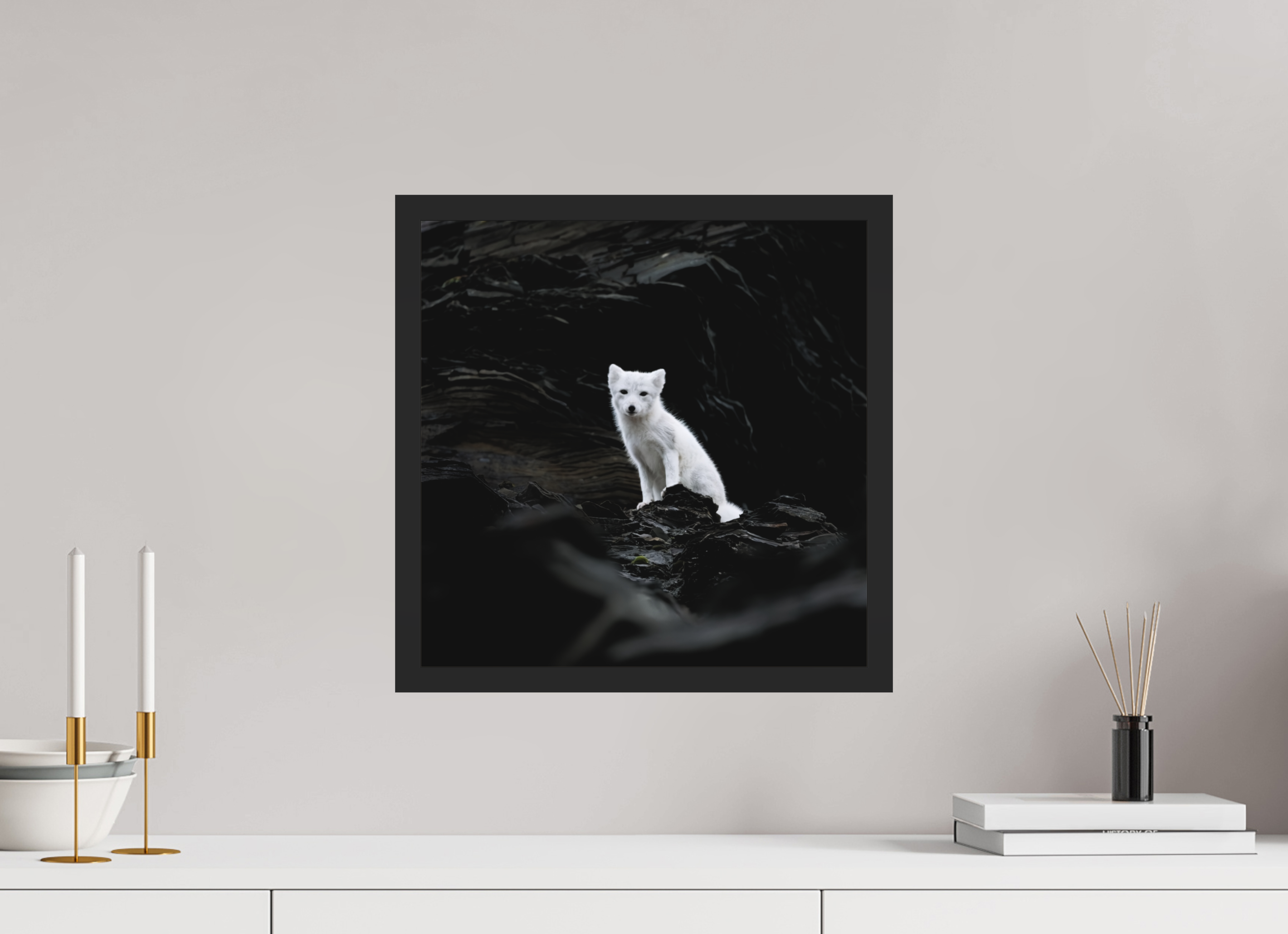 40 x 40 cm, Gallery Frame Hamburg 20mm Matte Black Matte Acrylic Arctic Fox Angel - In Solid 20 mm Wood Frame Hamburg Matte