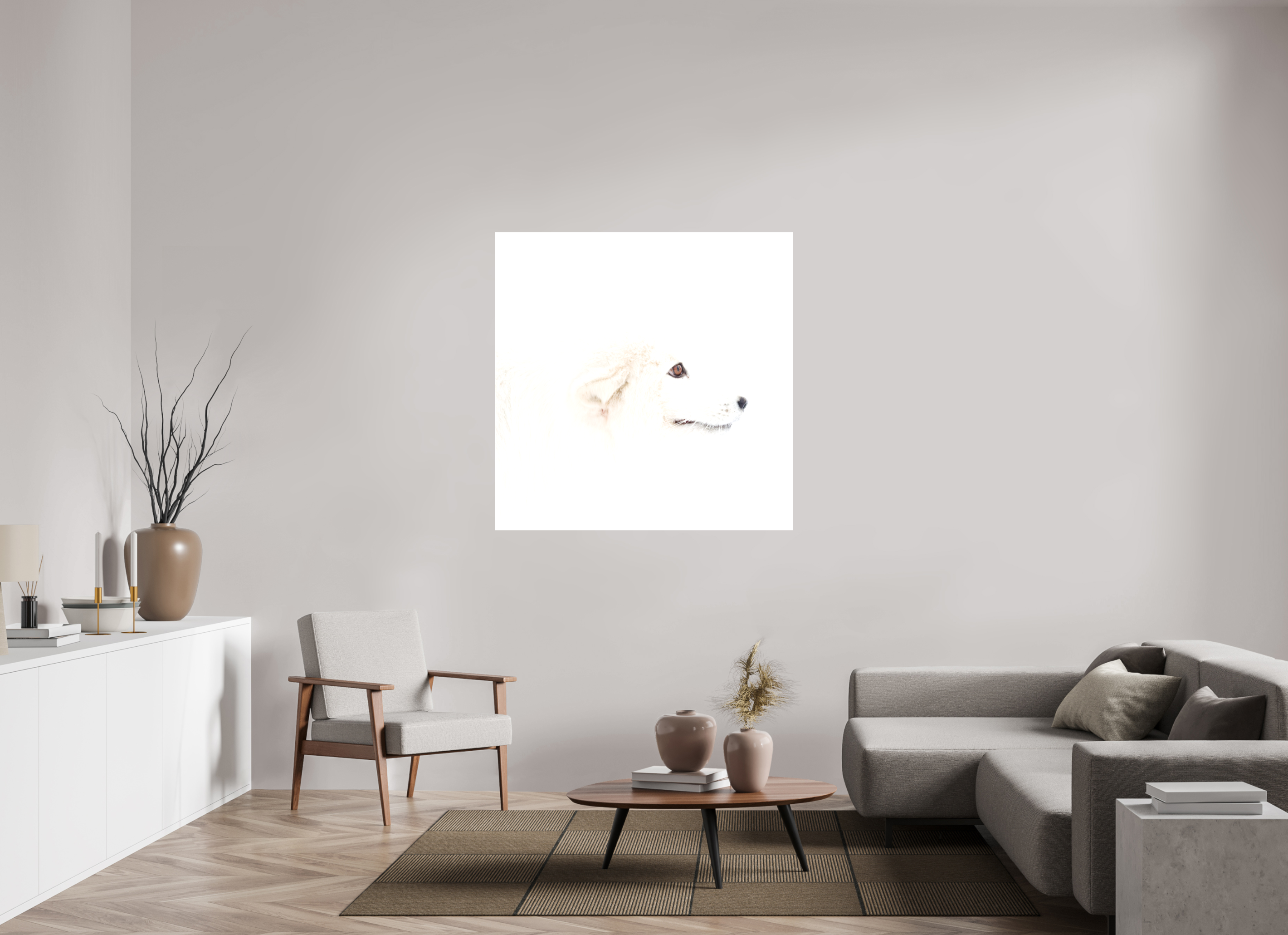 120 x 120 cm, Matte Canvas Fox Head - Strecher Frame