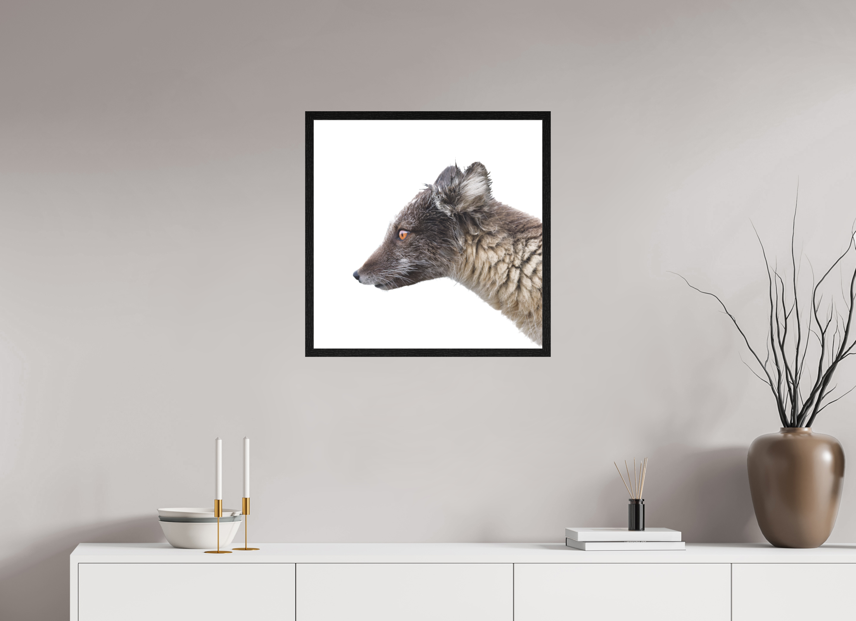 60 x 60 cm, Gallery Frame Hamburg 20mm Black Oak Matte Acrylic Arctic Fox Brown - In Solid 20 mm Wood Frame Hamburg Matte
