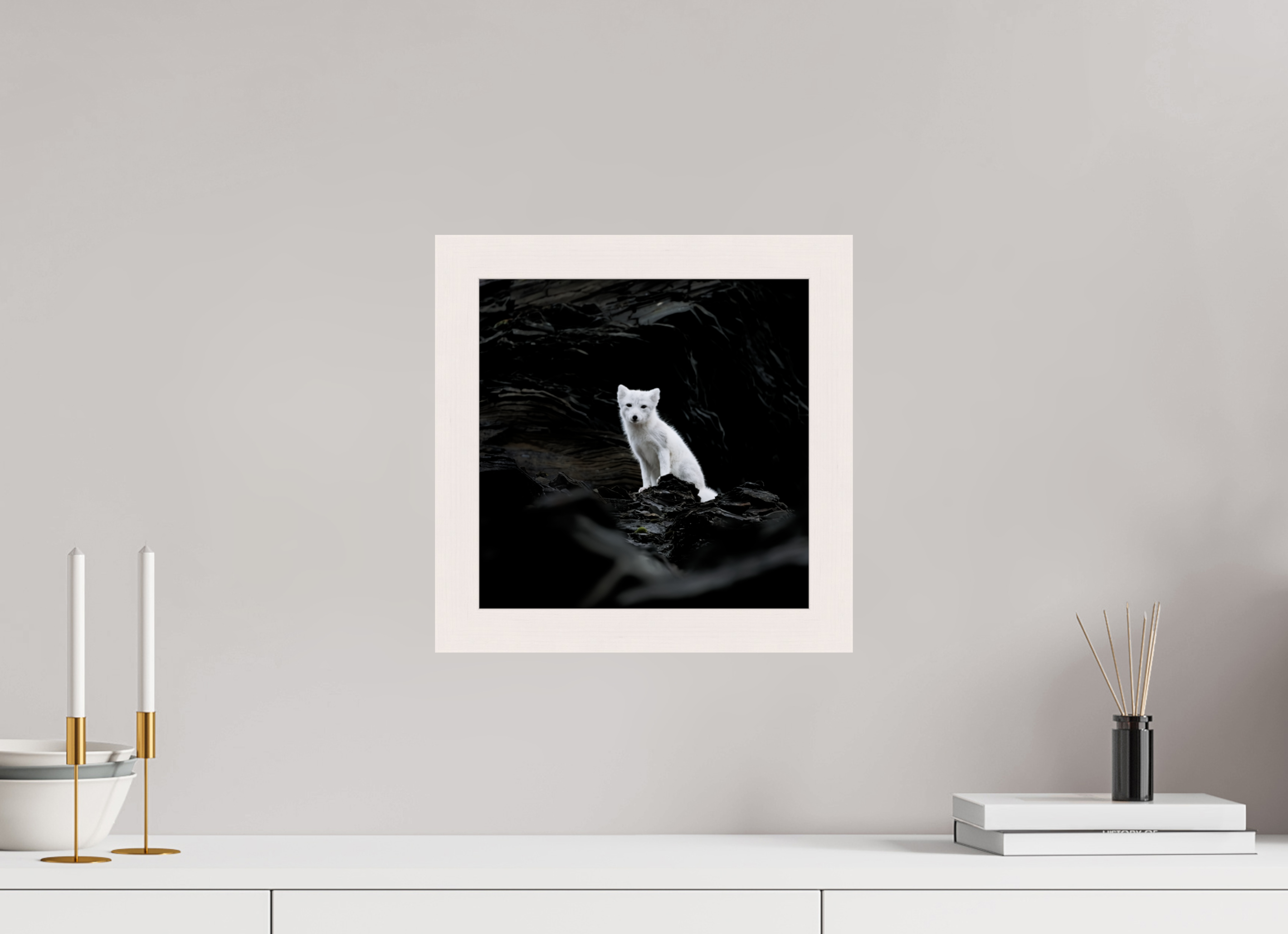 30 x 30 cm, Gallery Frame Hamburg 40mm White Glossy Acrylic Arctic Fox Angel - In Solid 40 mm Wood Frame Hamburg Glossy