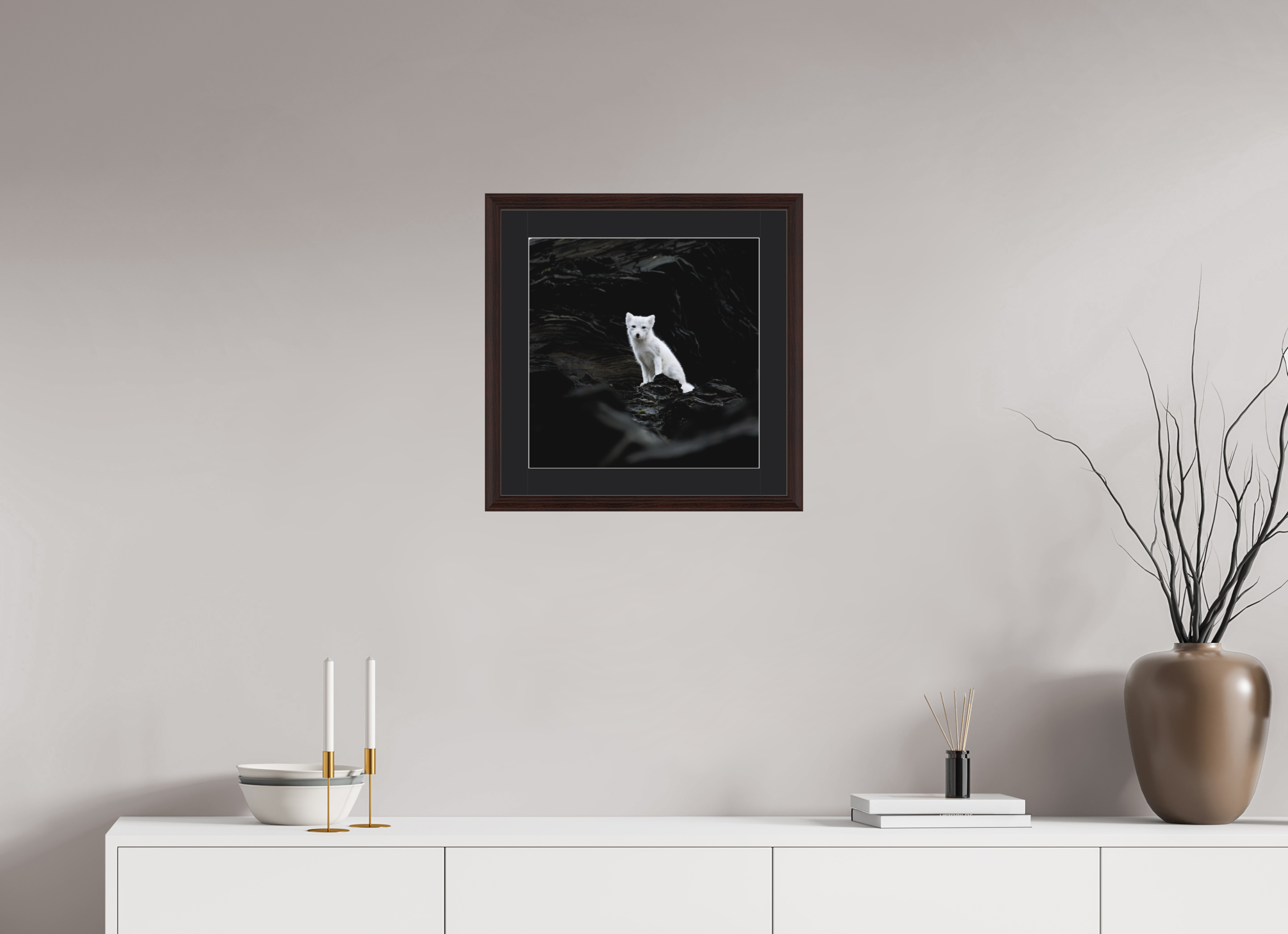 40 x 40 cm, Solid Wood Frame Vienna Passe-partout Alder Brown Arctiv Fox Angel -Solid Frame With Passe-Partout