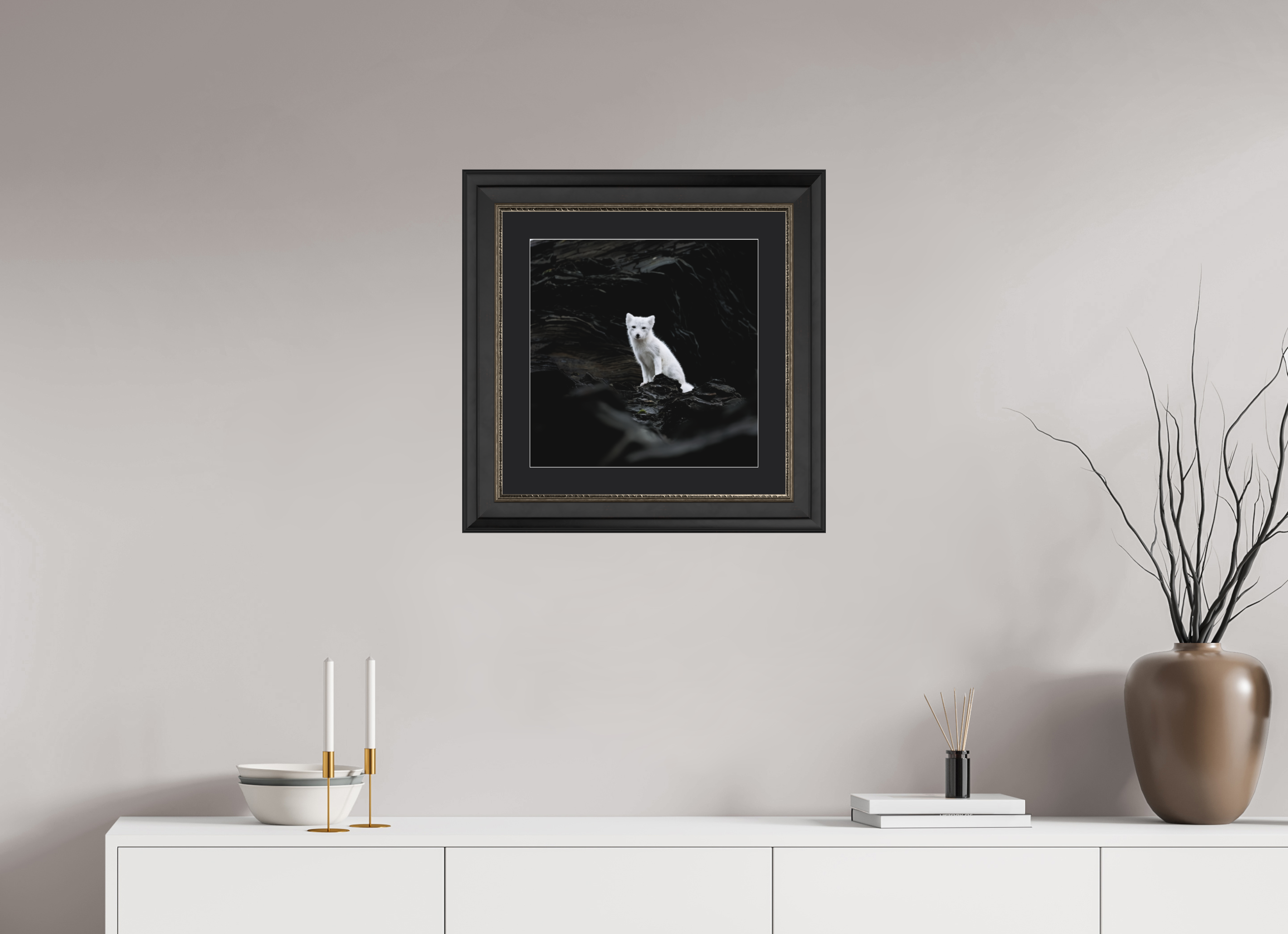40 x 40 cm, Solid Wood Frame London Passe-partout Silver Arctiv Fox Angel -Solid Frame With Passe-Partout