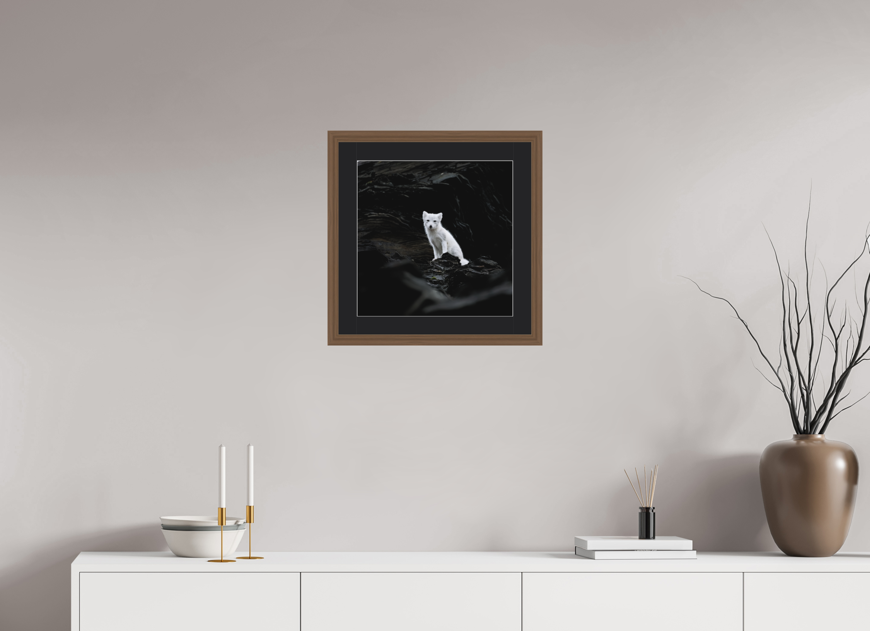 40 x 40 cm, Solid Wood Frame Vienna Passe-partout Walnut Arctiv Fox Angel -Solid Frame With Passe-Partout
