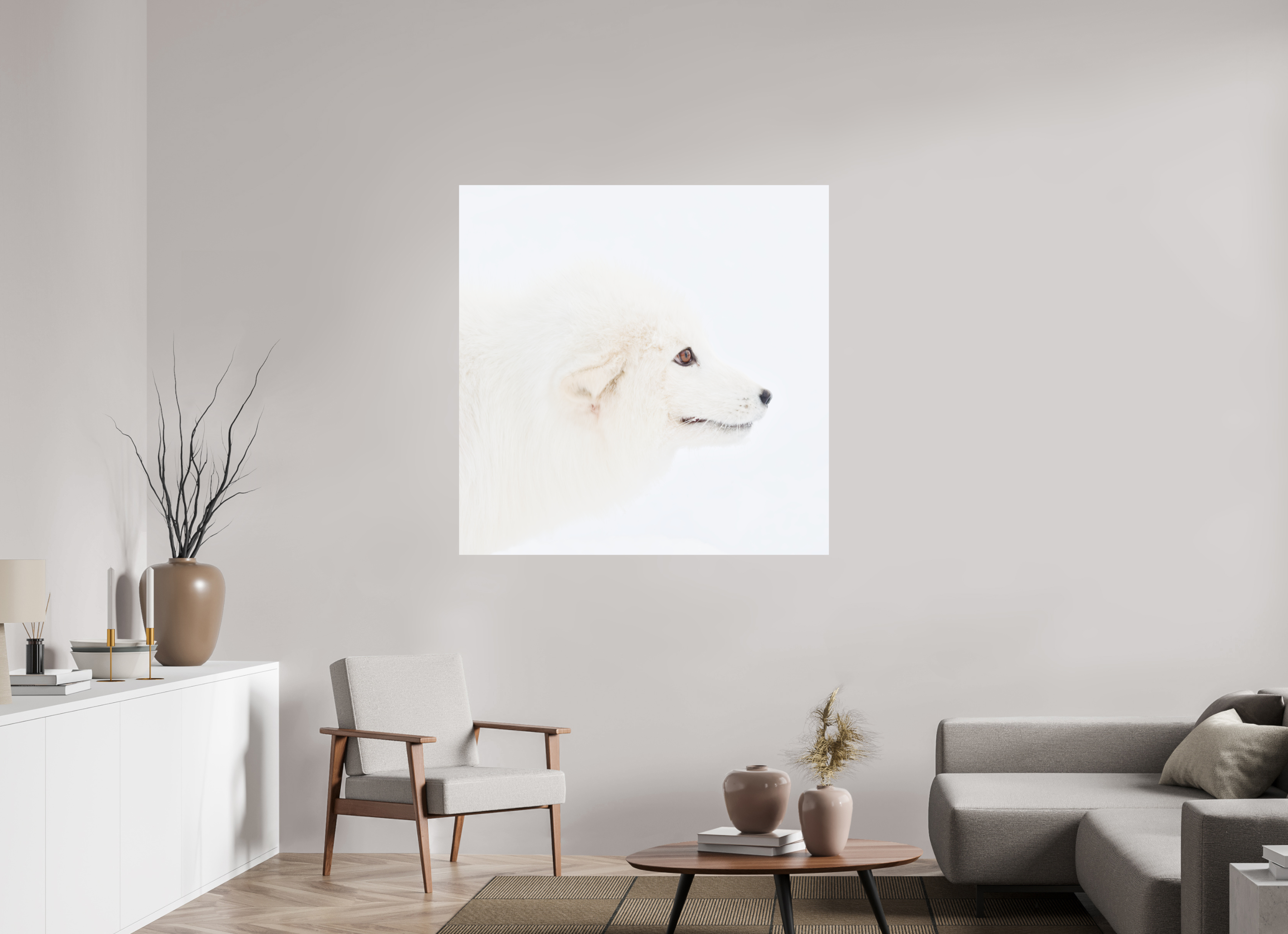 120 x 120 cm, Photo Print On Fuji Crystal DP II Arctic Fox Head - Photo Print