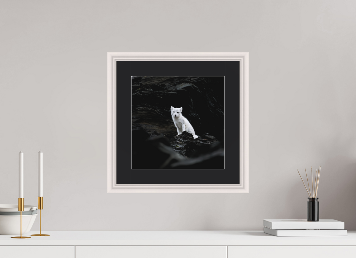 30 x 30 cm, Solid Wood Frame Vienna Passe-partout Maple White Arctiv Fox Angel -Solid Frame With Passe-Partout