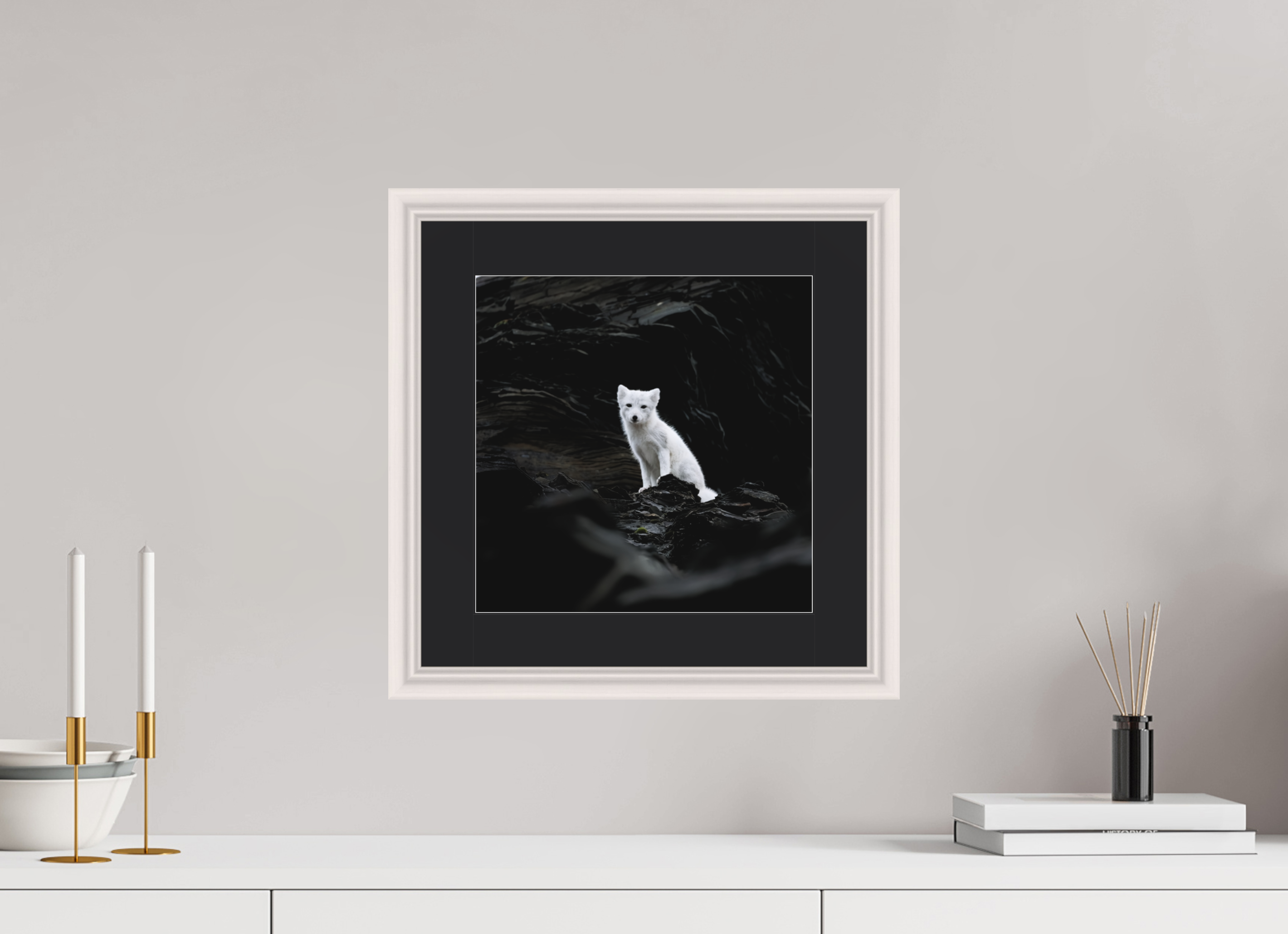 30 x 30 cm, Solid Wood Frame Vienna Passe-partout Maple White Arctiv Fox Angel -Solid Frame With Passe-Partout