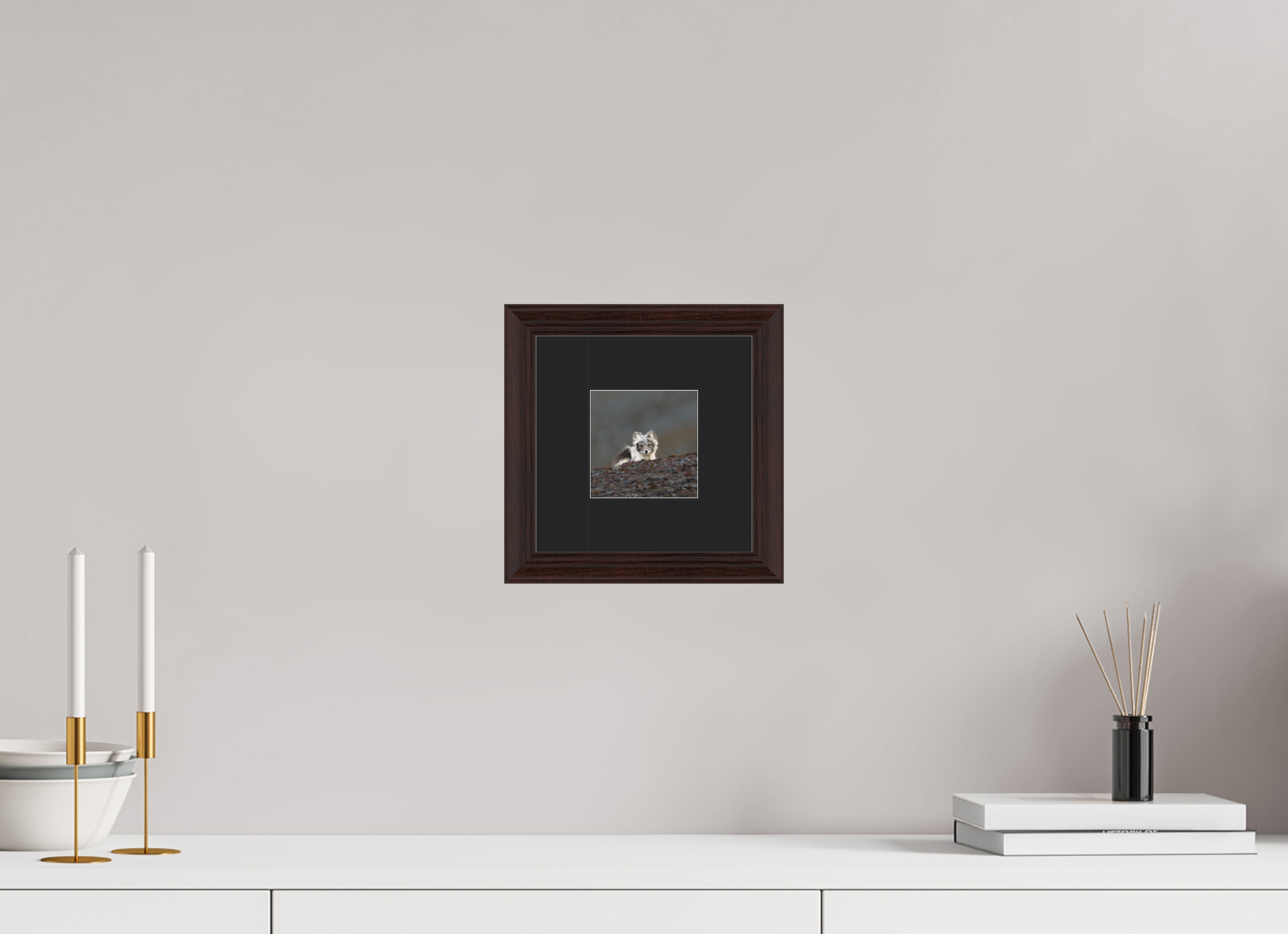 10 x 10 cm, Solid Wood Frame Vienna Passe-partout Alder Brown Arctiv Fox Scout -Solid Frame With Passe-Partout