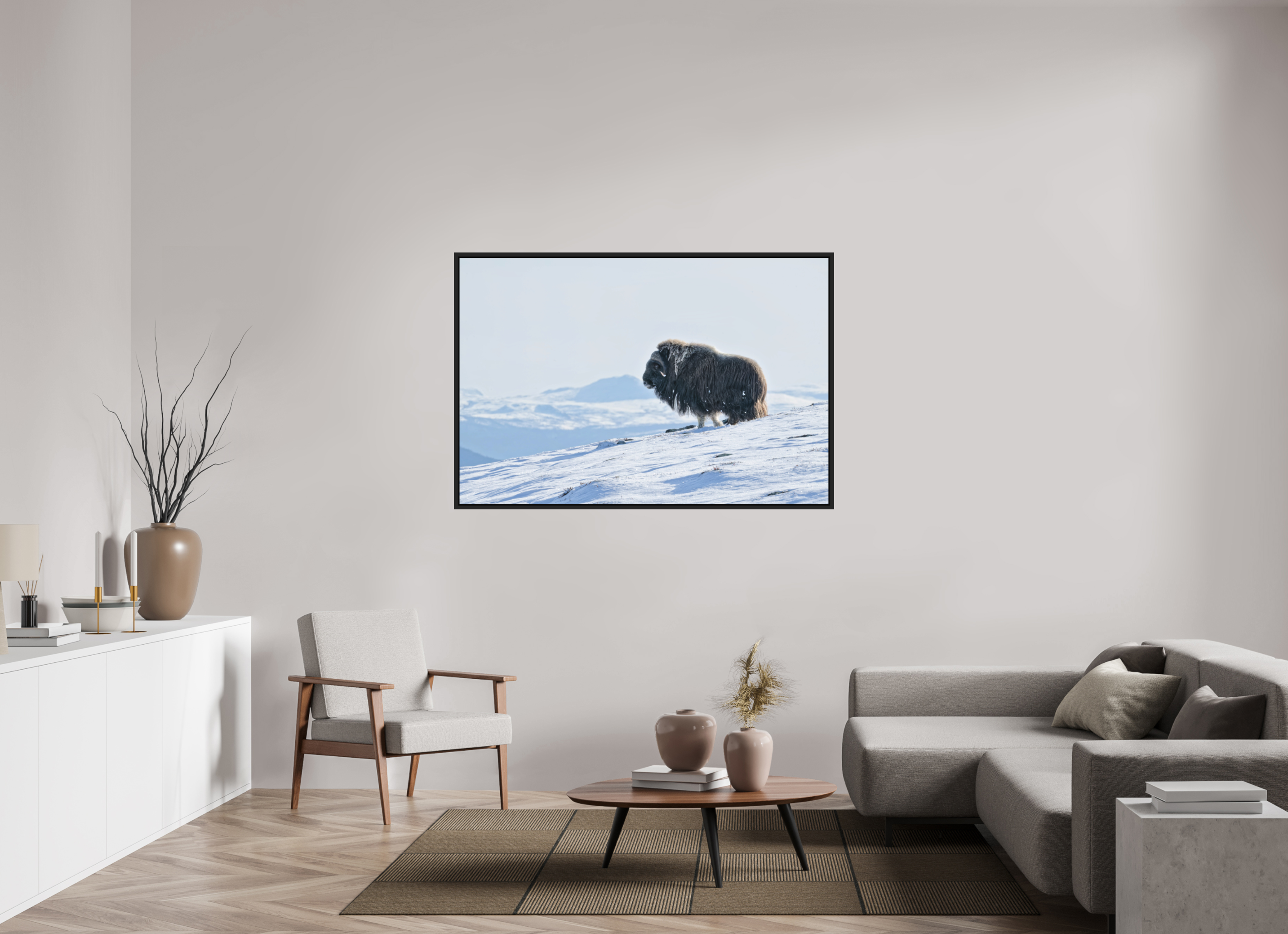150 x 100 cm, Floater Frame Matte Black Matte Acrylic Glass The Musk Ox Kingdom - Floater Frame Matte Acrylic