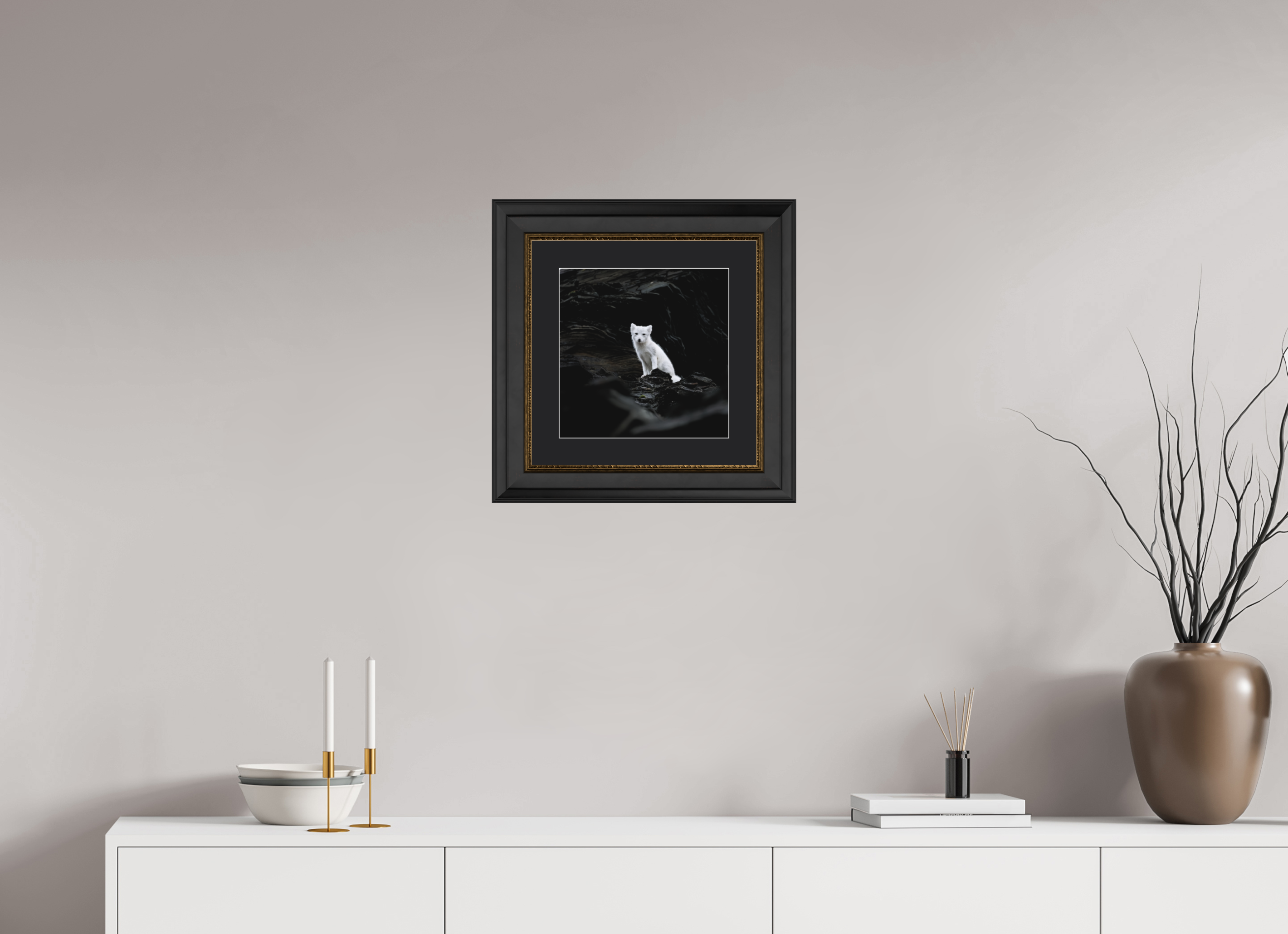 30 x 30 cm, Solid Wood Frame London Passe-partout Gold Arctiv Fox Angel -Solid Frame With Passe-Partout