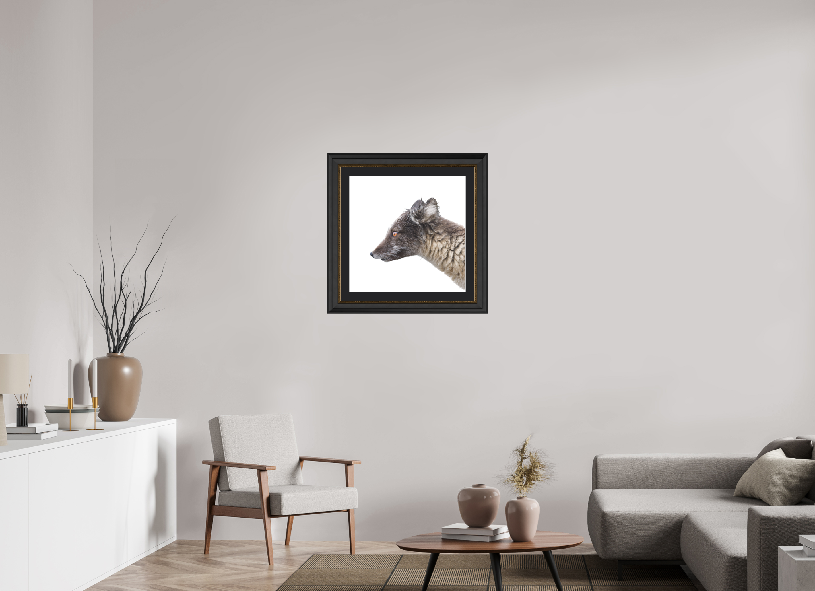 60 x 60 cm, Solid Wood Frame London Passe-partout Gold Arctiv Fox Brown -Solid Frame With Passe-Partout
