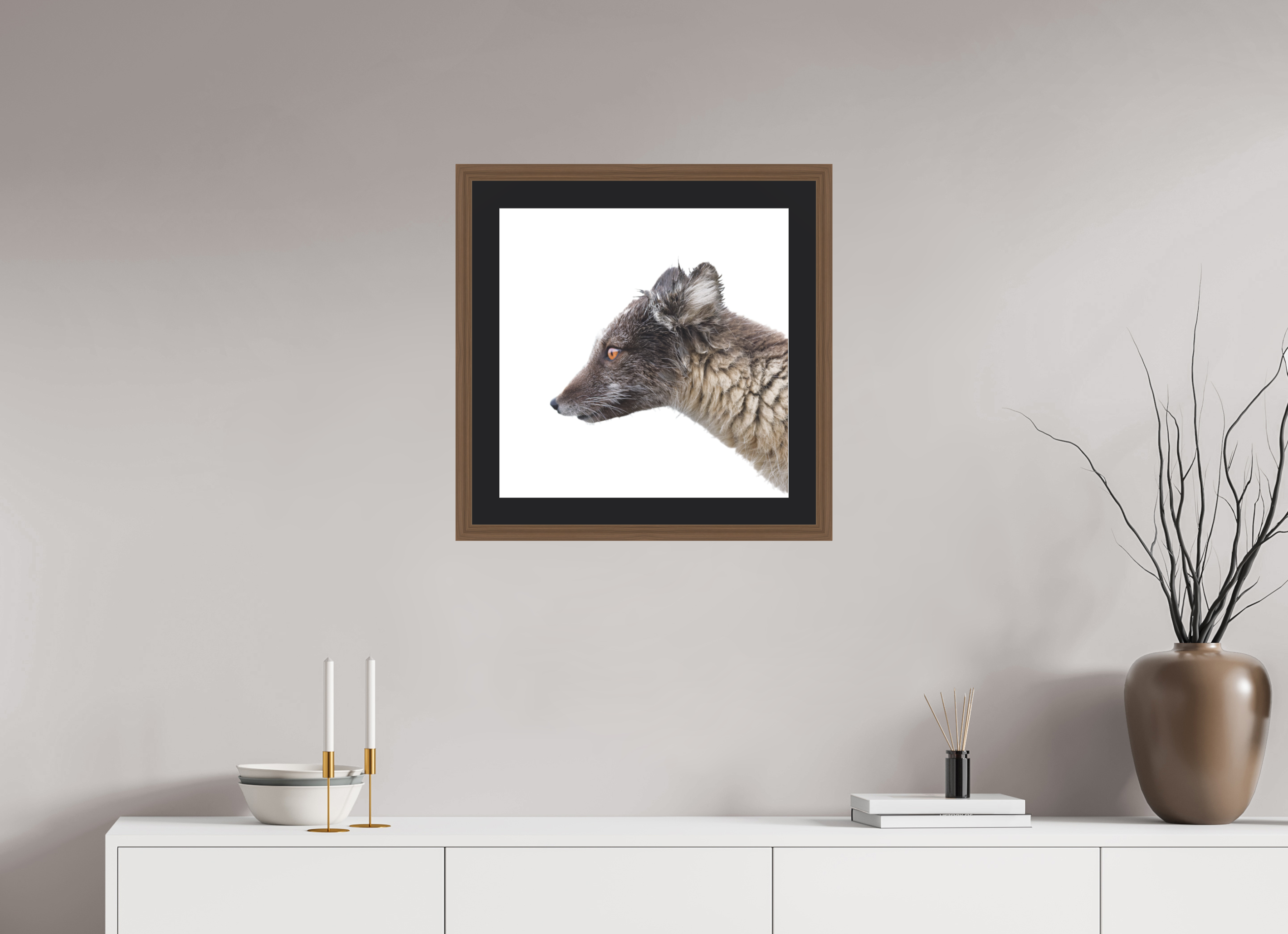 50 x 50 cm, Solid Wood Frame Vienna Passe-partout Walnut Arctiv Fox Brown -Solid Frame With Passe-Partout