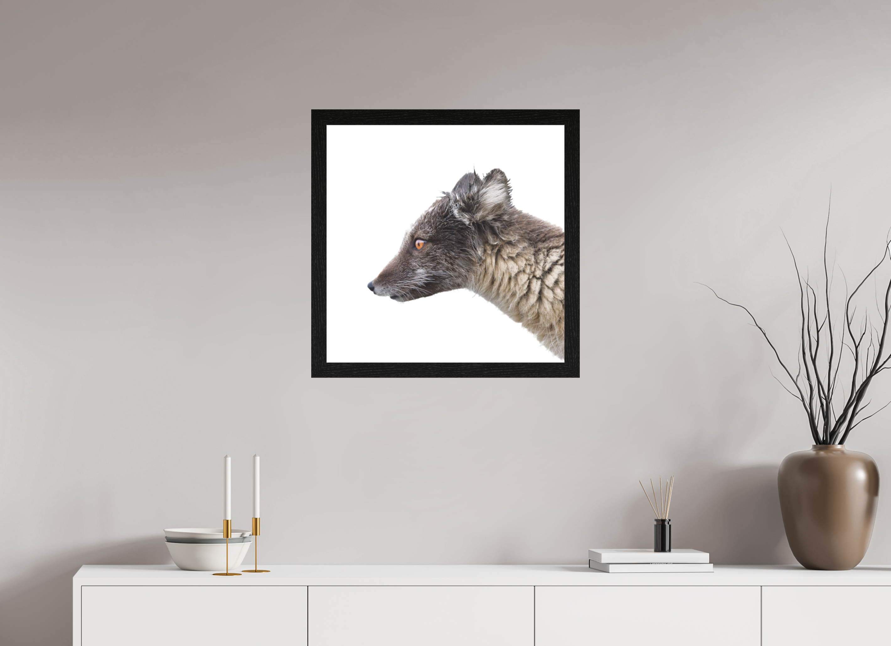 60 x 60 cm, Gallery Frame Hamburg 40mm Black Oak Matte Acrylic Arctic Fox Brown - In Solid 40 mm Wood Frame Hamburg Matte
