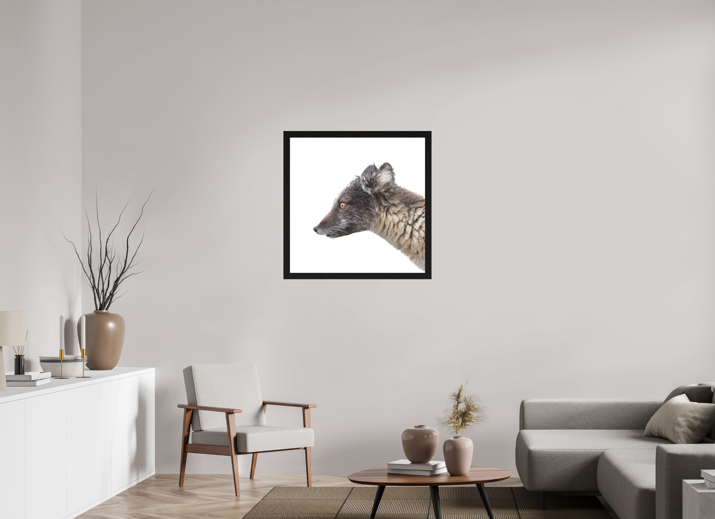 80 x 80 cm, Gallery Frame Hamburg 40mm Black Oak Matte Acrylic Arctic Fox Brown - In Solid 40 mm Wood Frame Hamburg Matte