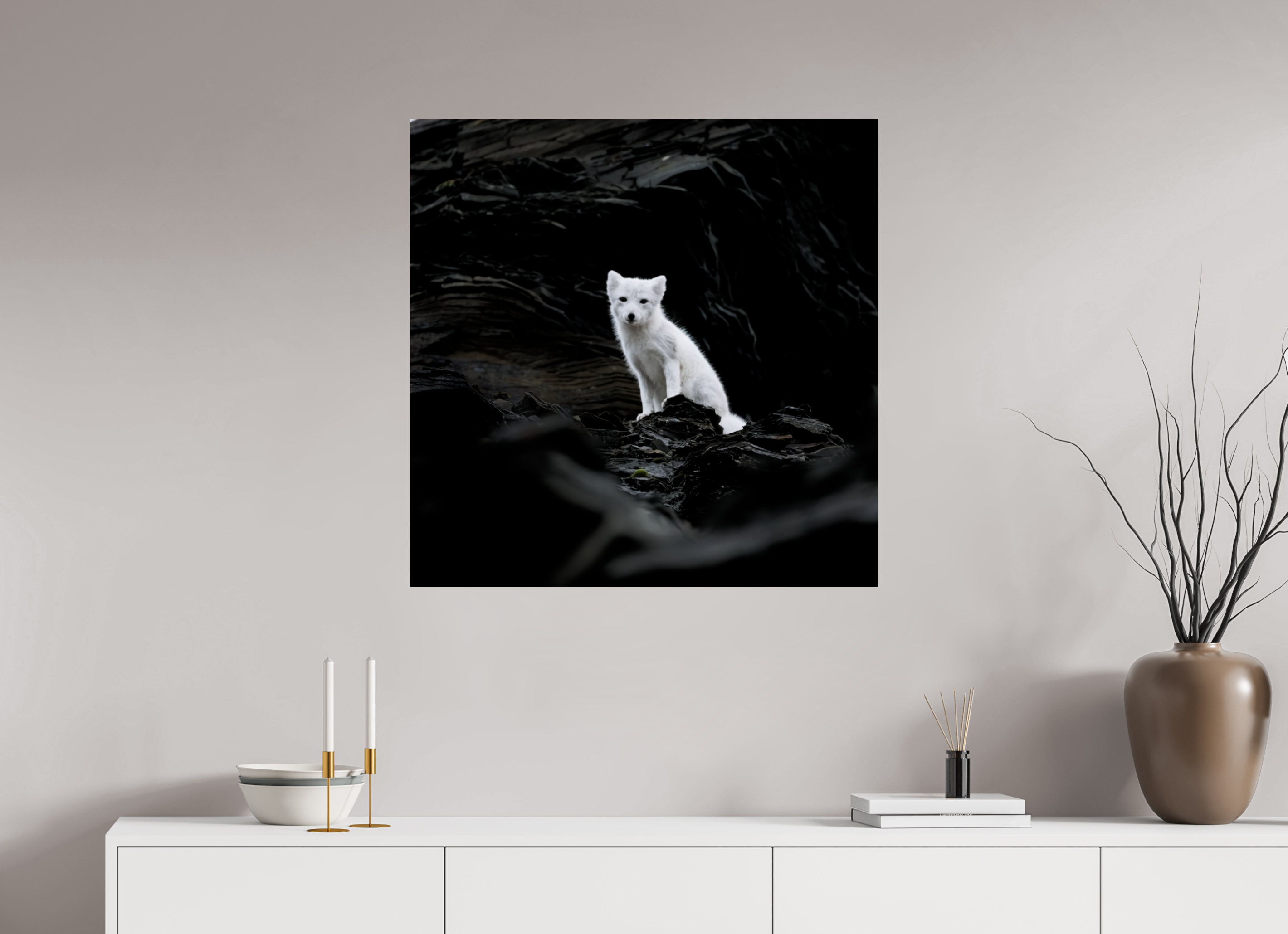 80 x 80 cm, Photo Print Under Glossy Acrylic Glass 2mm Arctic Fox Angel - Under Acrylic Glass